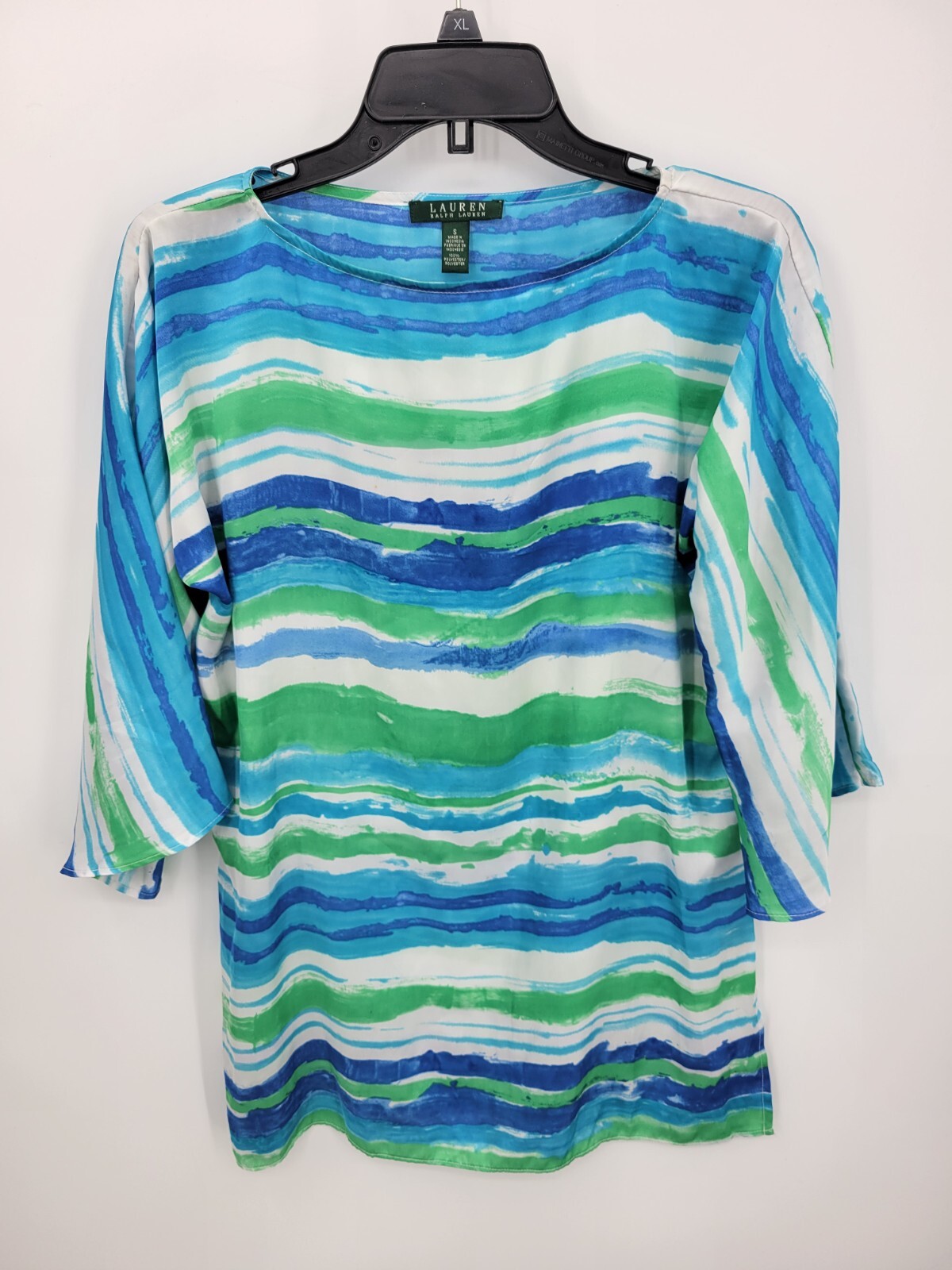Lauren Ralph Lauren Top Womens Small Green Blue Watercolor Stripe Artsy Flowy