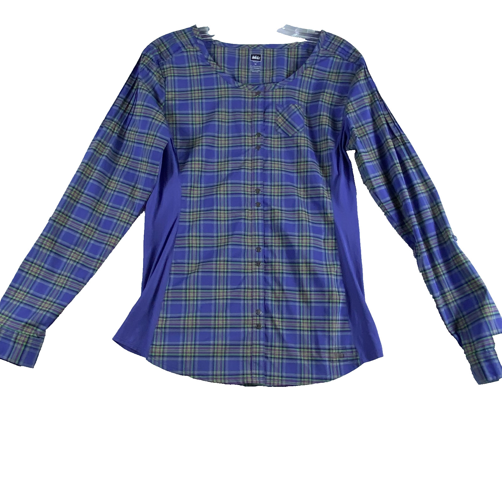 REI Co-op Hiking Shirt Shirt Women Sz M Purple Plaid Performance Lightweight