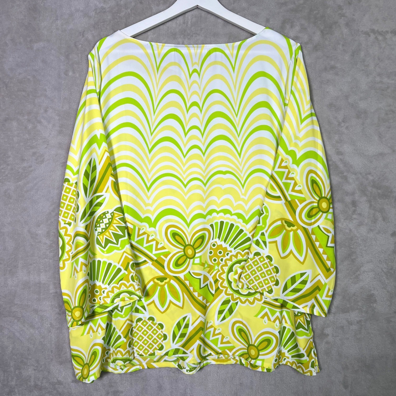 Bob Mackie Wearable Art 1X Mod Floral Artsy Tunic Top Retro 60s 70s Boho Print