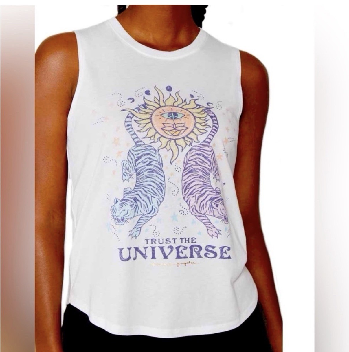 Spiritual Gangster Trust The Universe Yoga Tank Top NWT Small White Tiger Sun