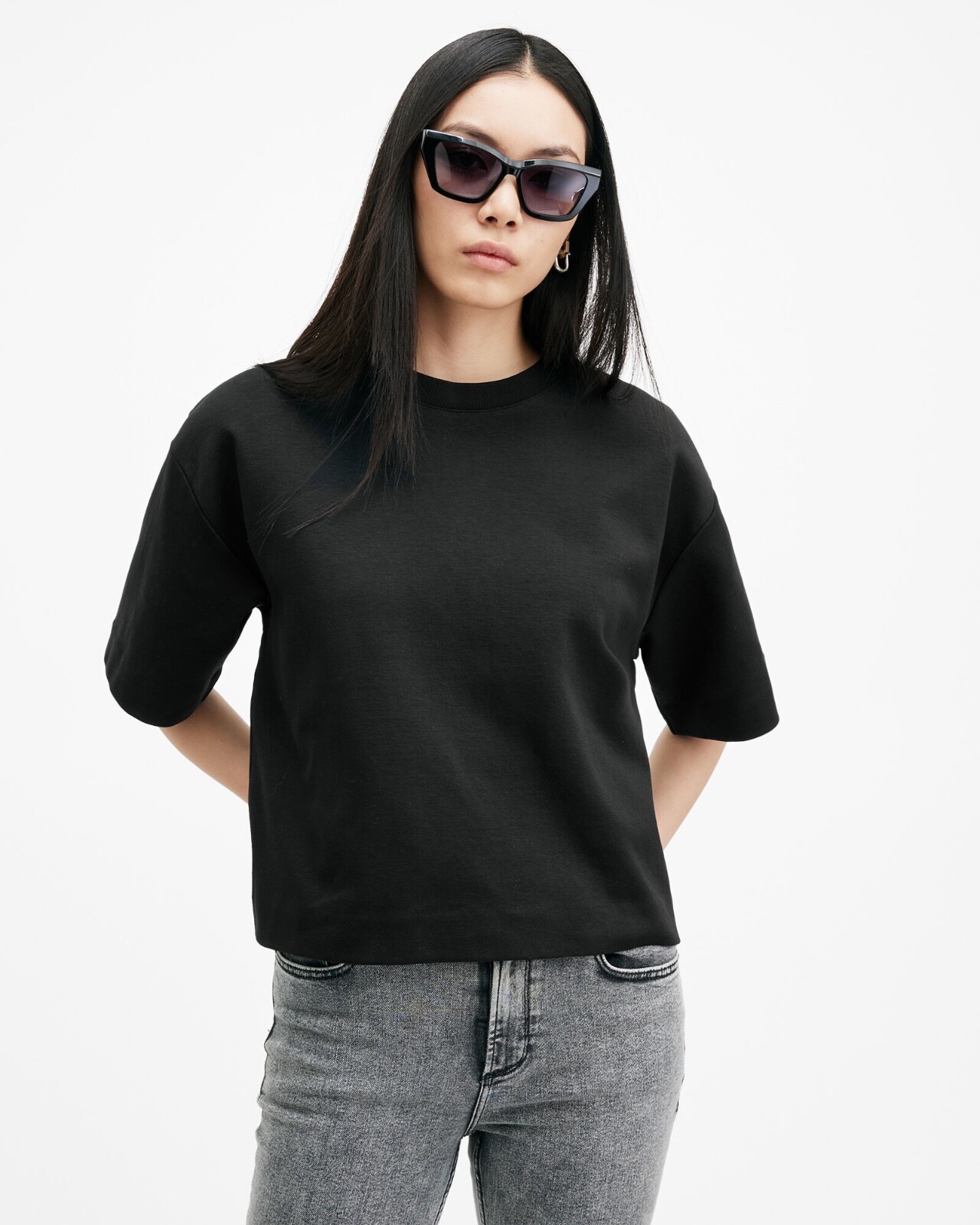All Saints Womens Tillie Oversized Boxy T-Shirt Designer Organic Cotton Crew Tee