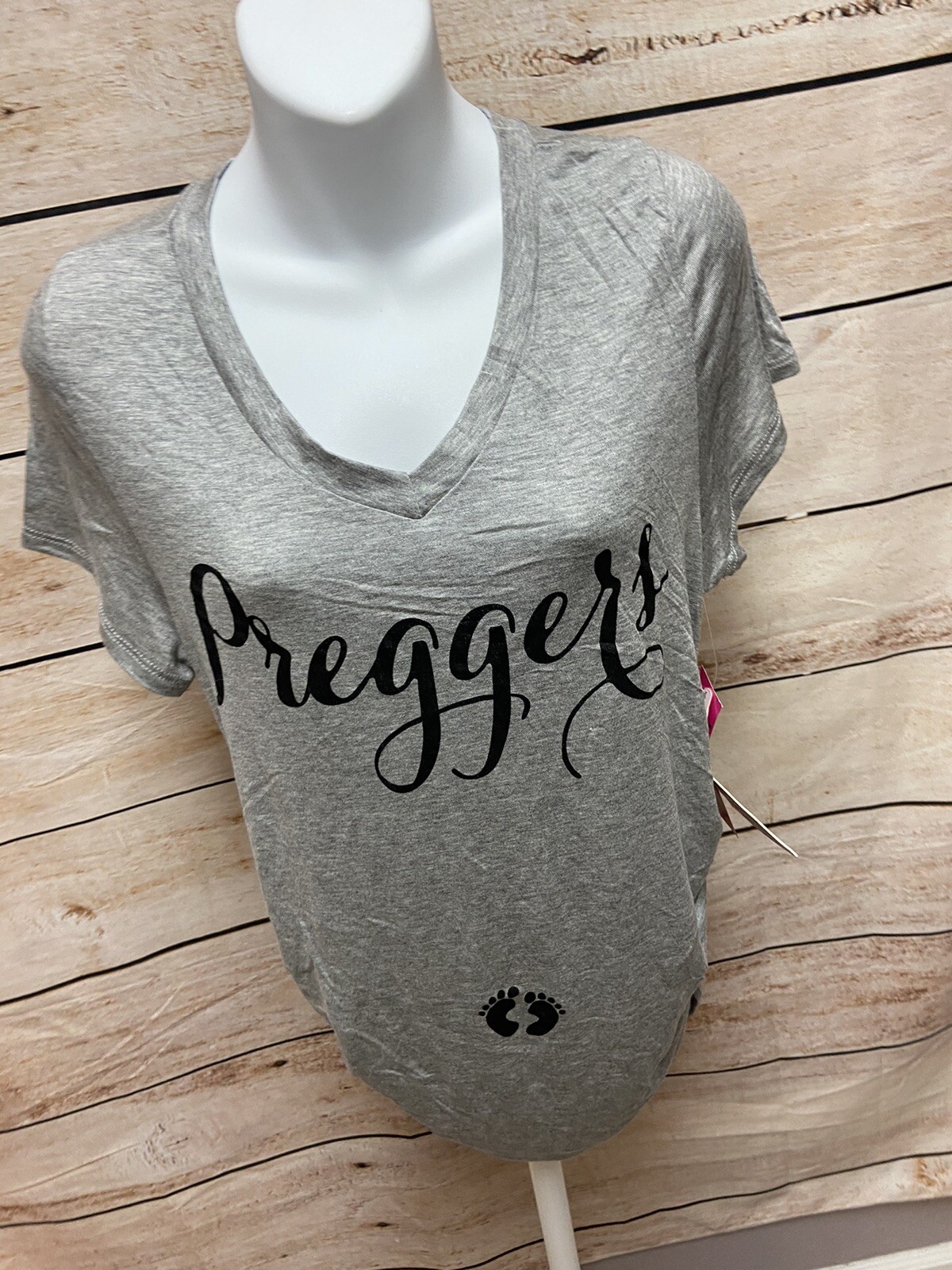 French Pastry Short Sleeve “Preggers” Shirt Size Medium Womens Gray New NWT Top