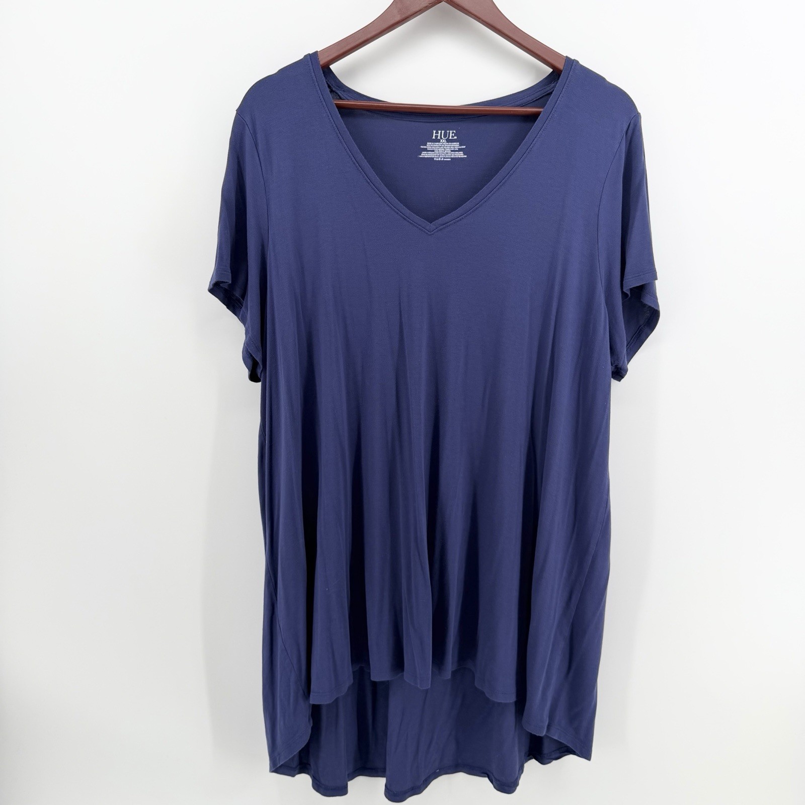 HUE Perfect Legging Tunic Tee Shirt XXL Navy Blue V-Neck High Low Stretch Soft