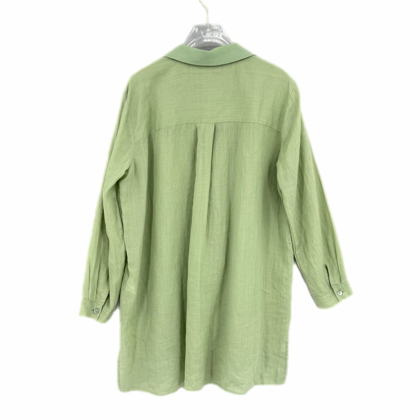 Nic + Zoe M Sage Green Lightweight V-neck Button Half Collared Slit Tunic Top