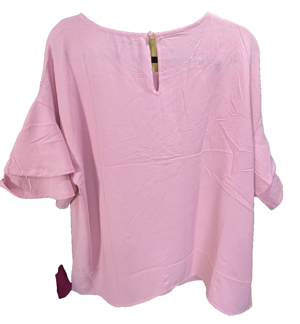 Luvamia Women Pink Tiered Bell Sleeve Blouse XL Keyhole Back Romantic Coquette