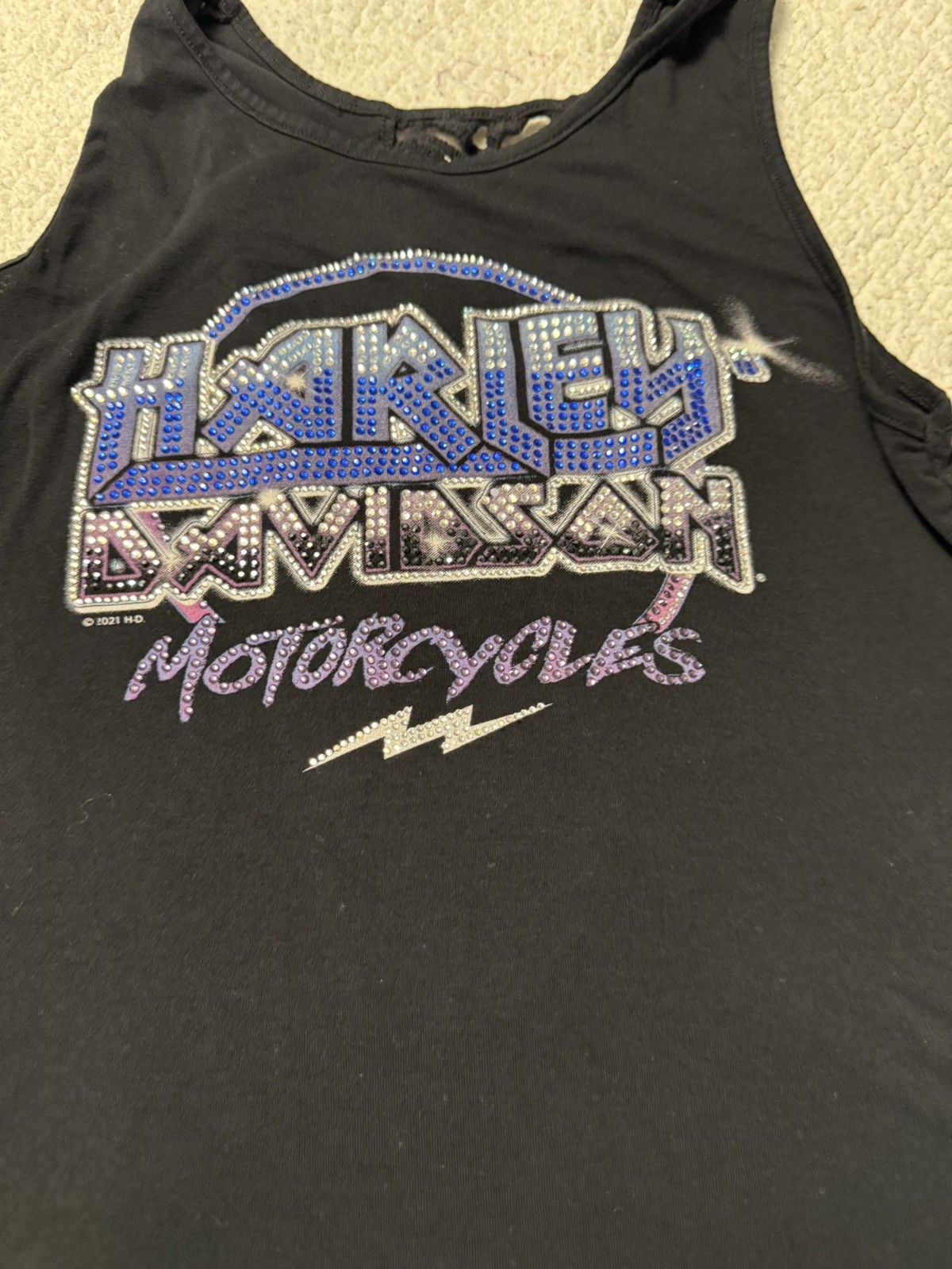 Harley-Davidson Shirt Womens S Black Sleeveless Lace Back Motorcycle Tank Top