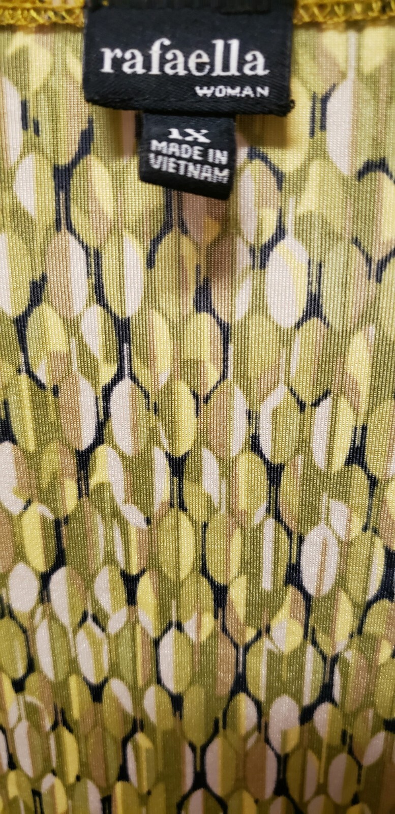Green & Yellow Print V-Neck Tunic – Stretch – 3/4 Sleeves – 0X/1X