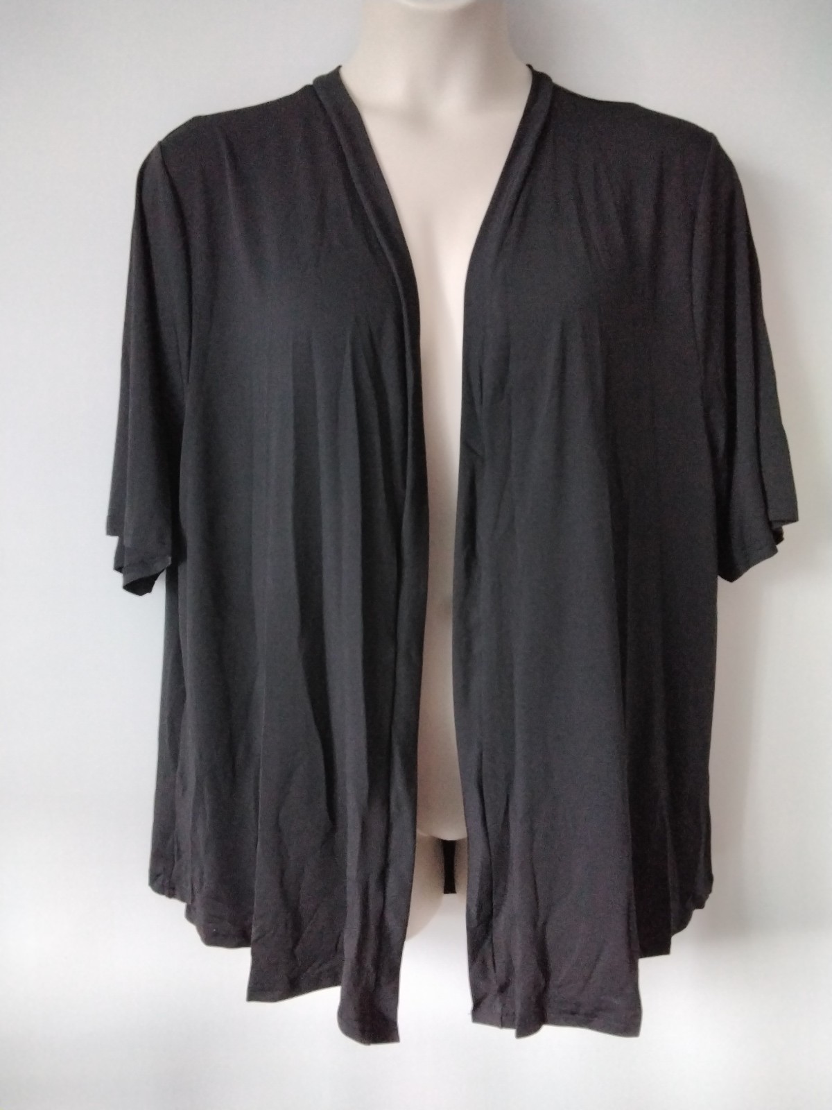 PLUS 20 22 24 26 BLACK OPEN FRONT THIN JACKET TOP CARDIGAN STRETCH LIGHTWEIGHT