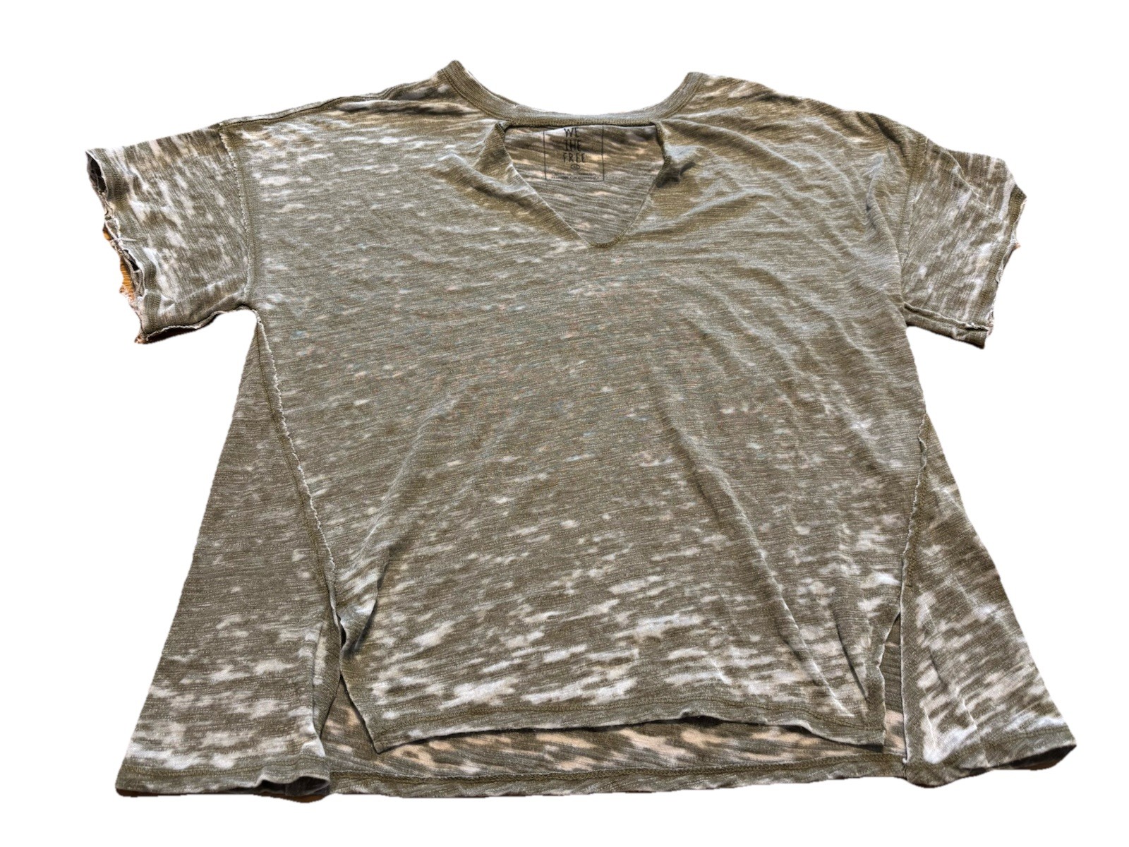 We the Free Women’s Short Sleeve Sage Green Distressed Burnout Keyhole Tee Sz XS