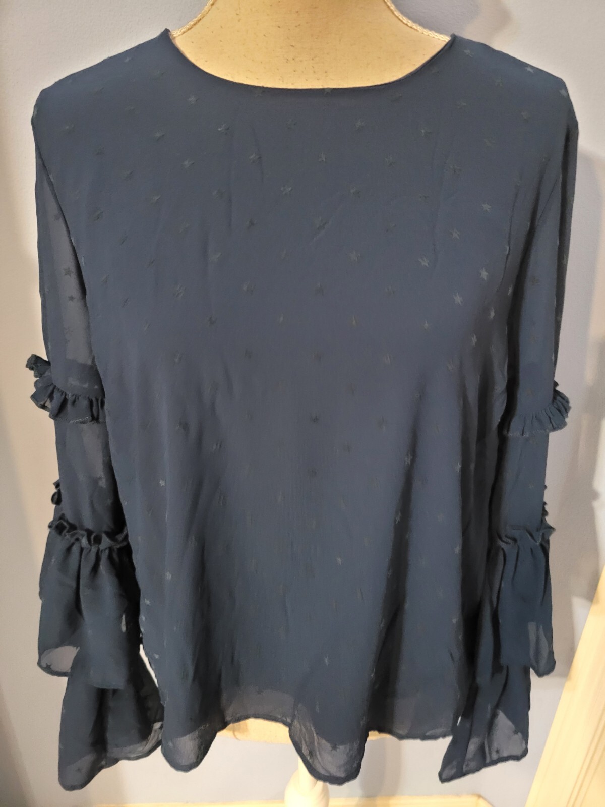 Free Generation Large Blouse Womens Blue Long Sleeve Star Pattern