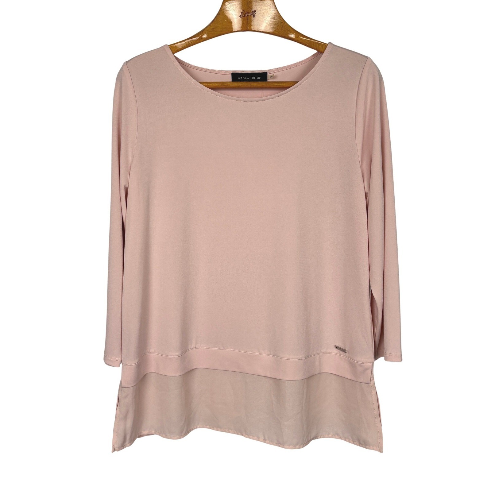 Ivanka Trump Blush Pink Layered Hem Blouse 3/4 Sleeve Stretch Top Women’s L