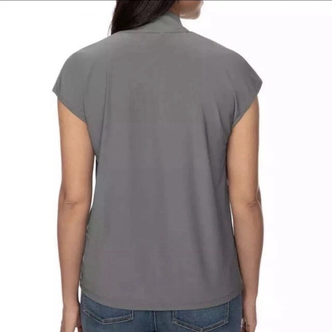 Buffalo David Bitton Elevated Knit V-Neck Short Sleeve Blouse Womens Small Gray