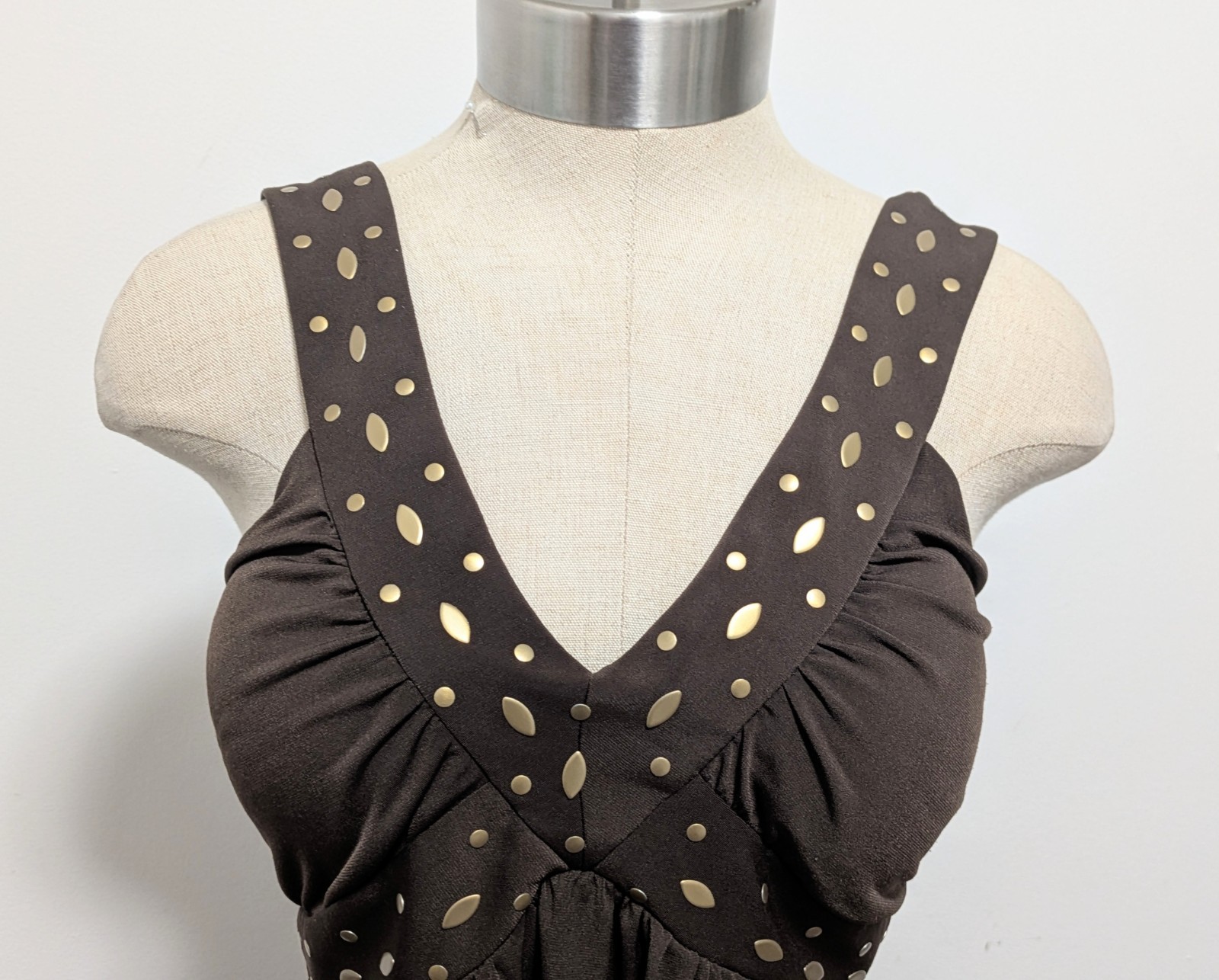 Unbranded Y2K Brown Babydoll top With Gold Rivets Sleeveless Grunge Preppy Retro