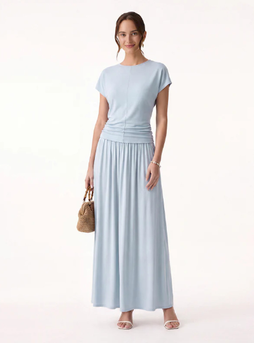 OGL 2Pcs Set Round Neck Top & A-Line Maxi Skirt