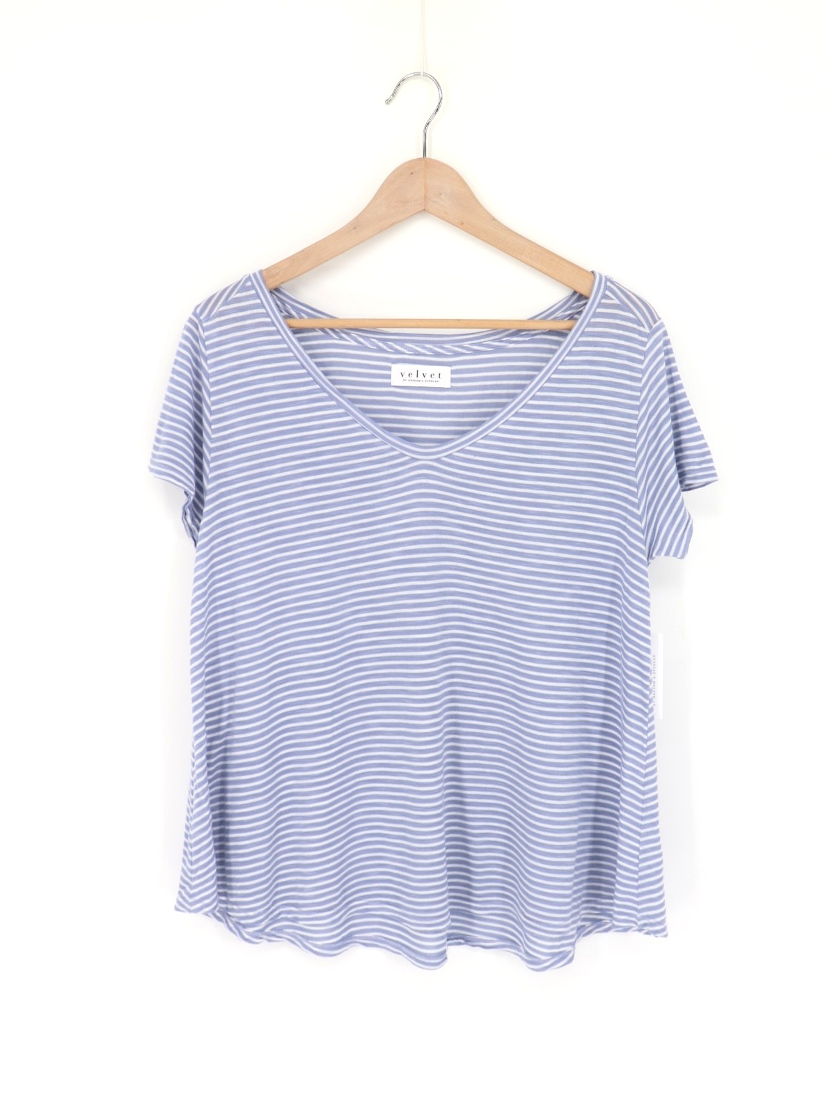 VELVET By Graham & Spencer Leota Stripe V-Neck Short Sleeve Tee Arcti S $104 B10