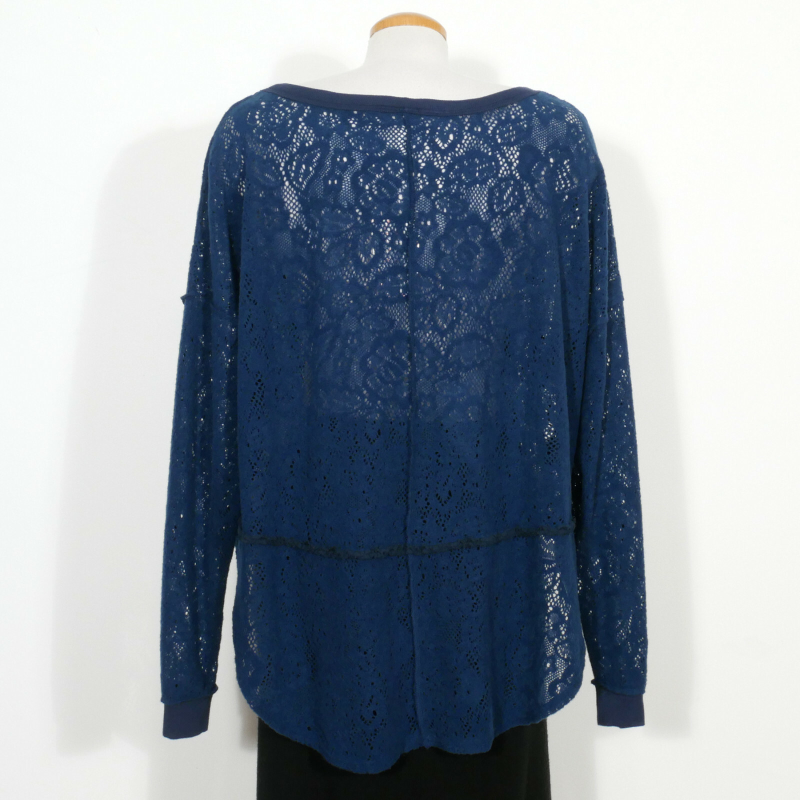FREE PEOPLE Jewel Blue Not Cold In This Floral Brushed Lace Knit High Low Top S