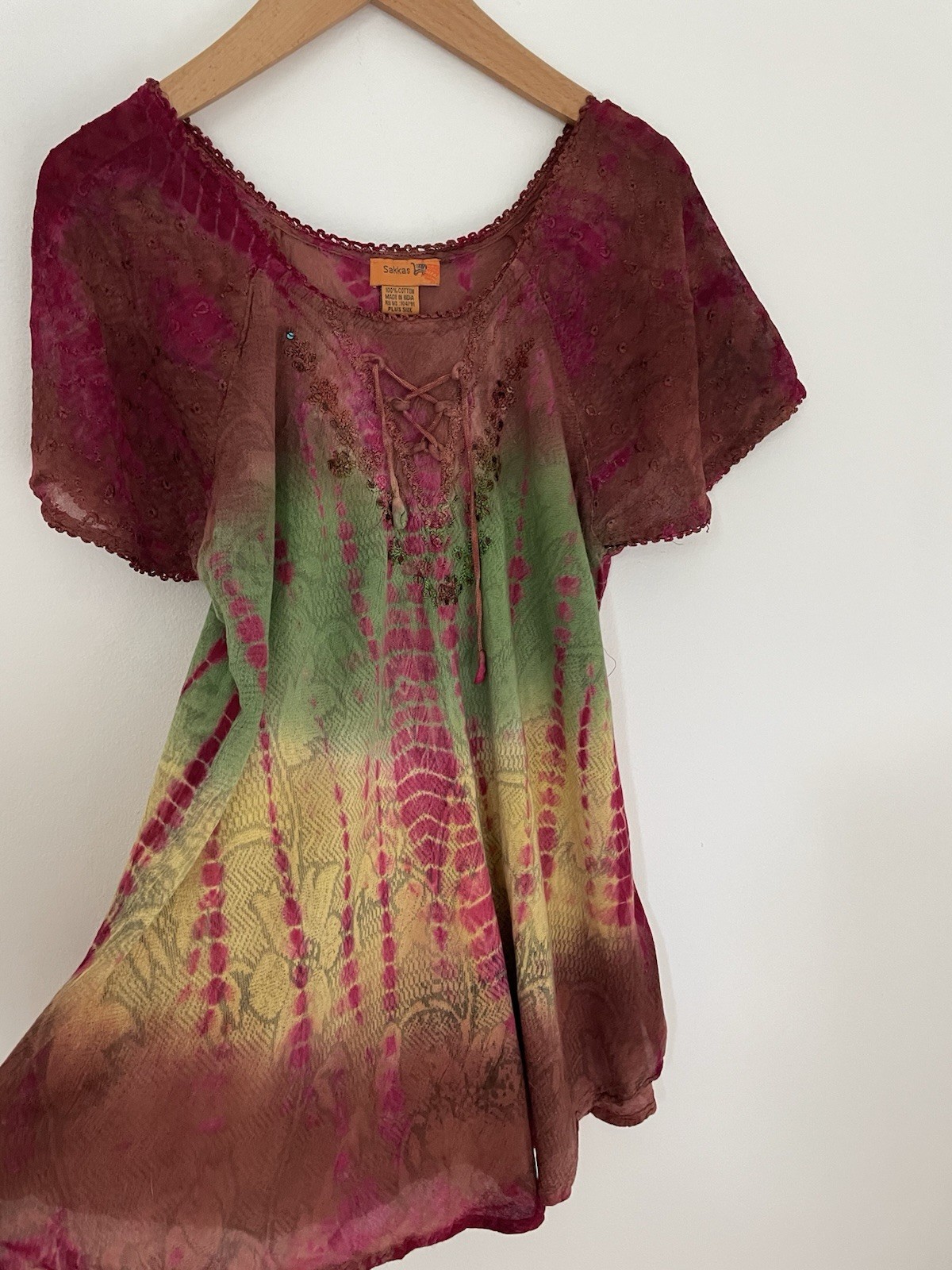 Sakkas Tie Dye Tunic Women’s Plus Size Vibrant Floral Hippie Boho Tassels