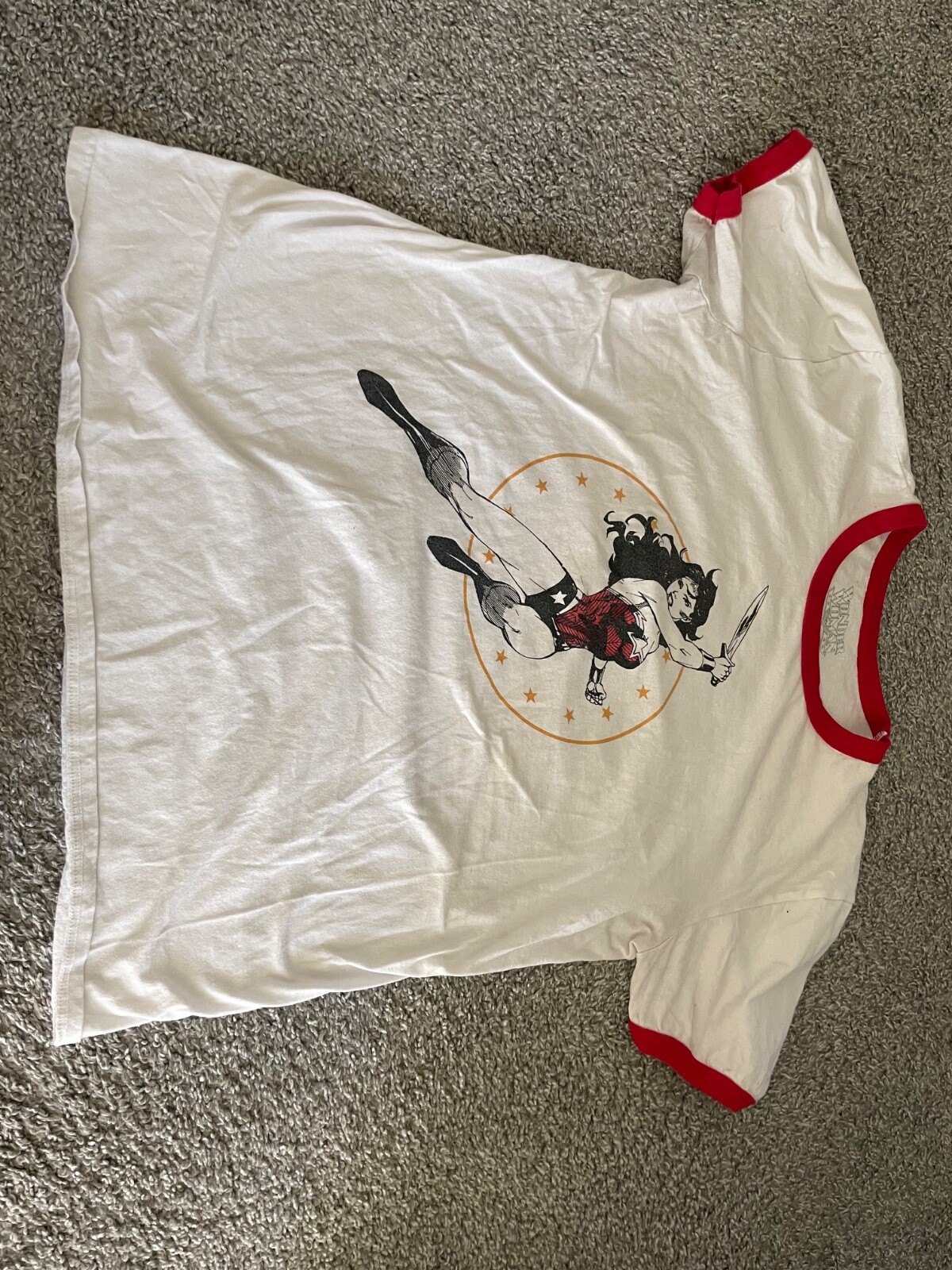 Wonder Woman LARGE SIZE raglan shirt style red sleeve & collar