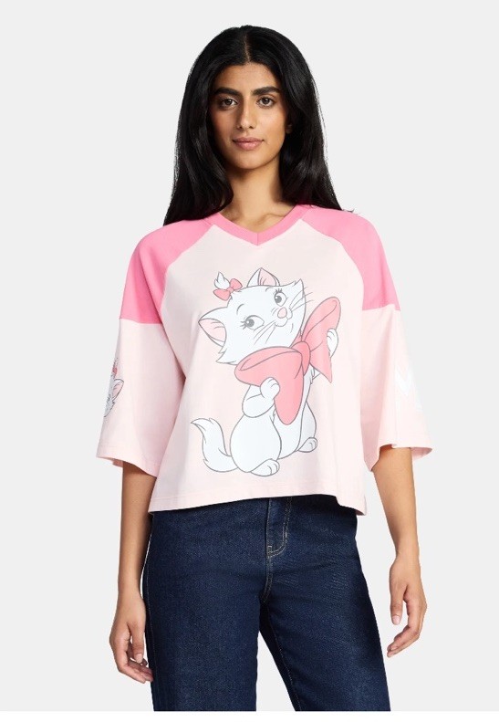 Disney Women’s Aristocats Marie Raglan Varsity Crop Graphic Tee Shirt Med (8-10)