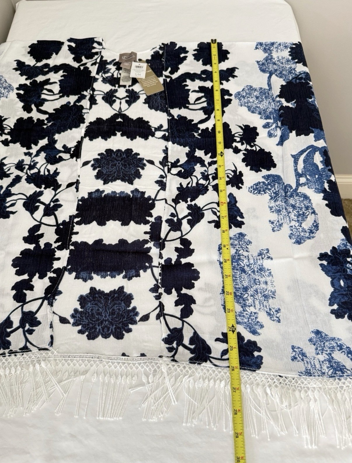 Chicos Moonflower Vines Burnout Ruana Kimono Size S M Blue White NWT 570364187