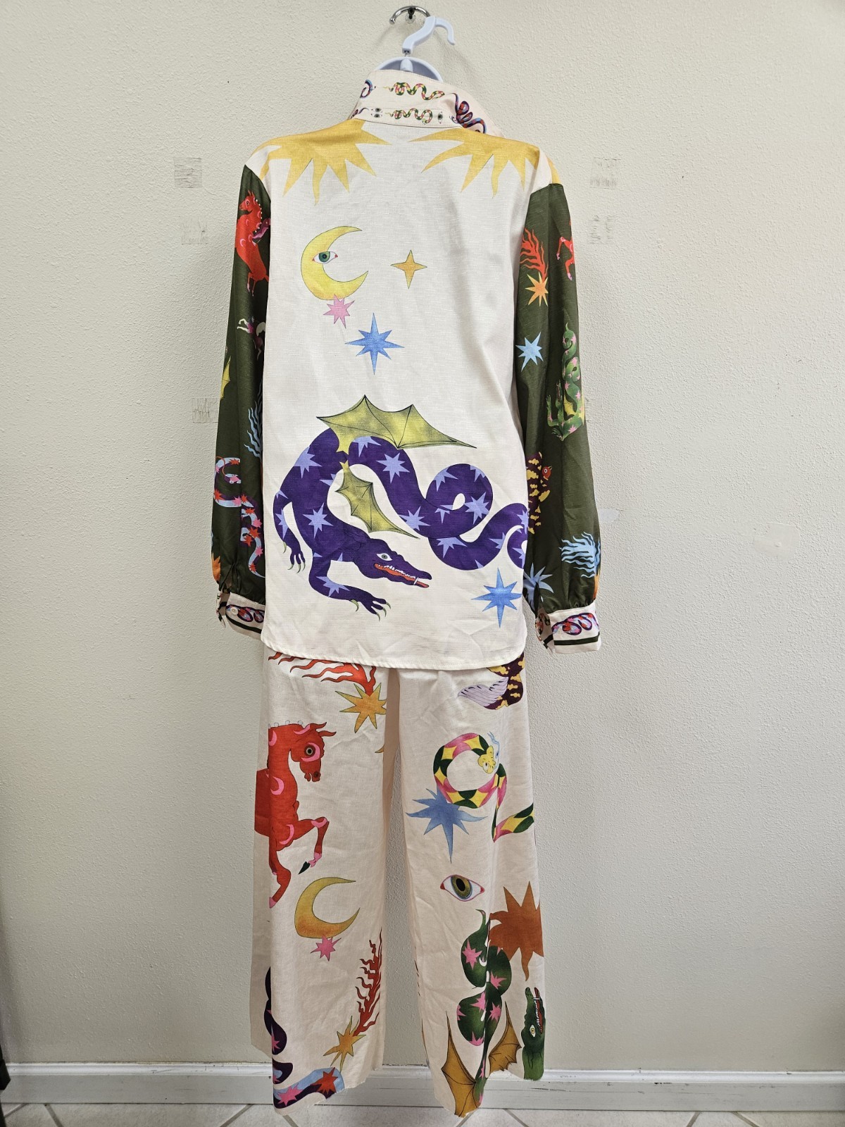 Celestial Fantasy Dragon Yogi Pajama Set Shirt Pants Raw Hem Loungewear Small