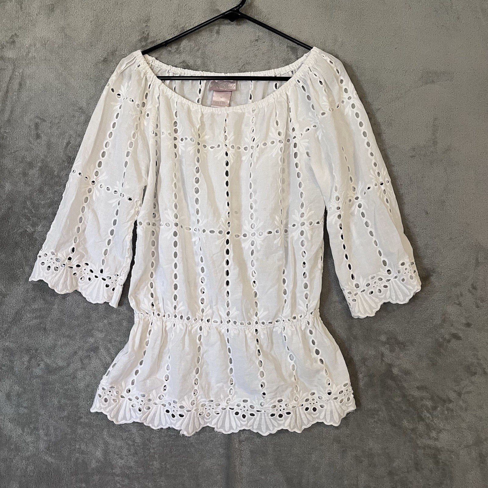 Rachel Rose Dainty White Eyelet Top Cottagecore Womens L