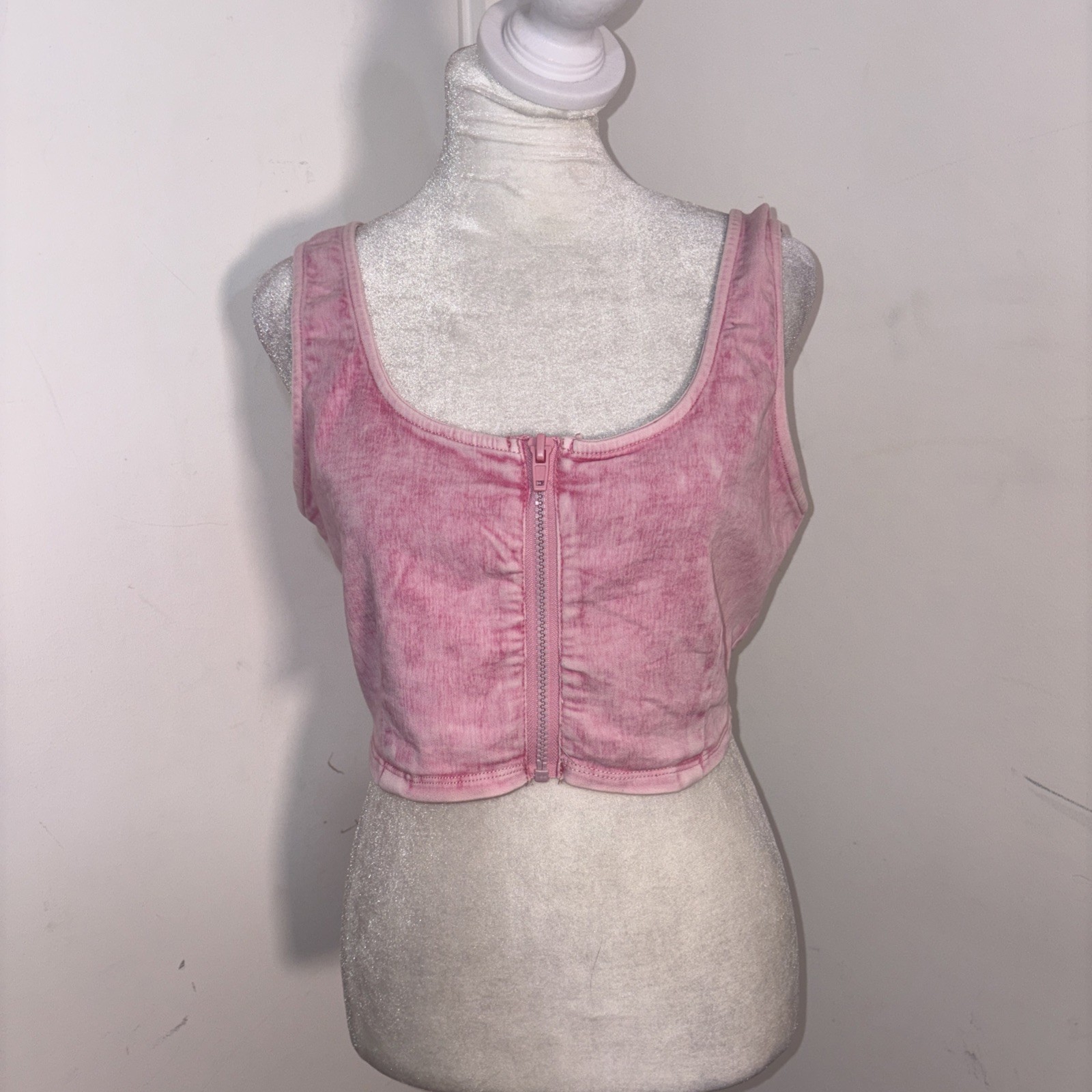 C’est Toi Pink Top S Full Zipper Close Front Cropped Cotton/poly/spandex