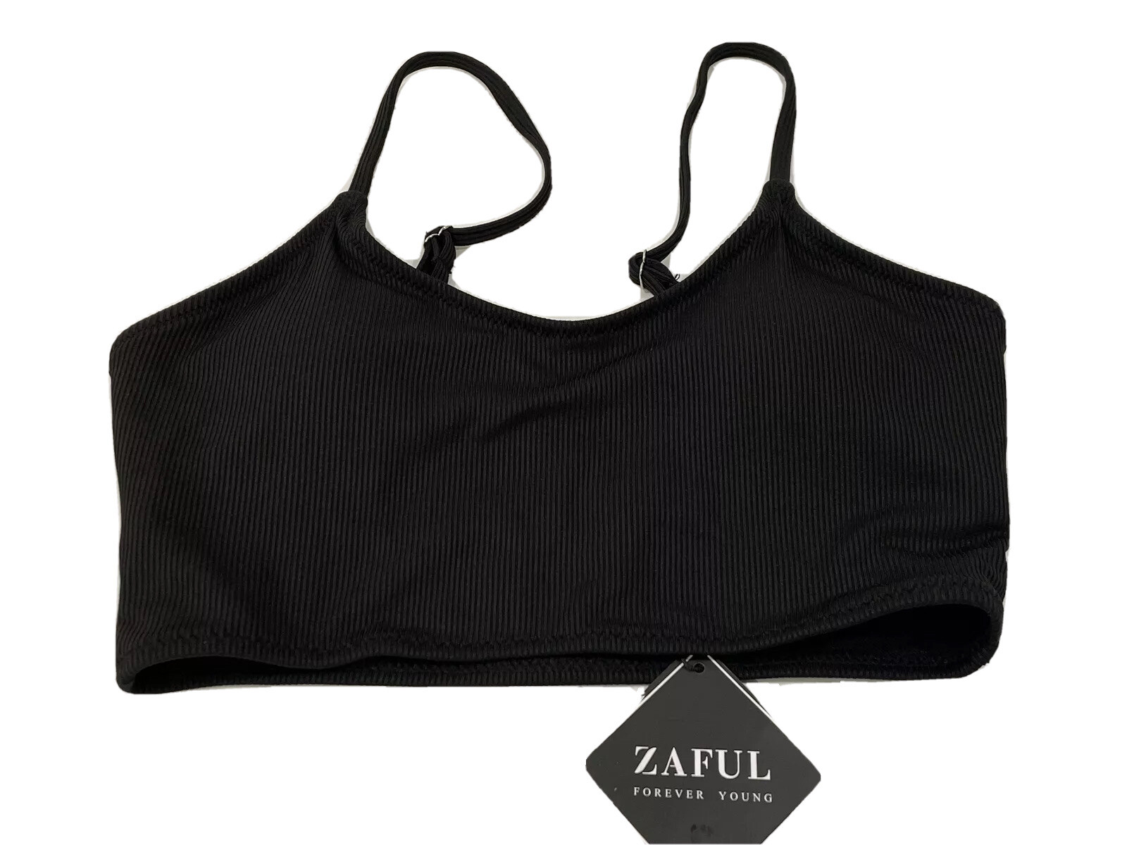 Zaful Women Ribbed Crop Top Adjustable Strap Built In Bra Removable Pads Size 4