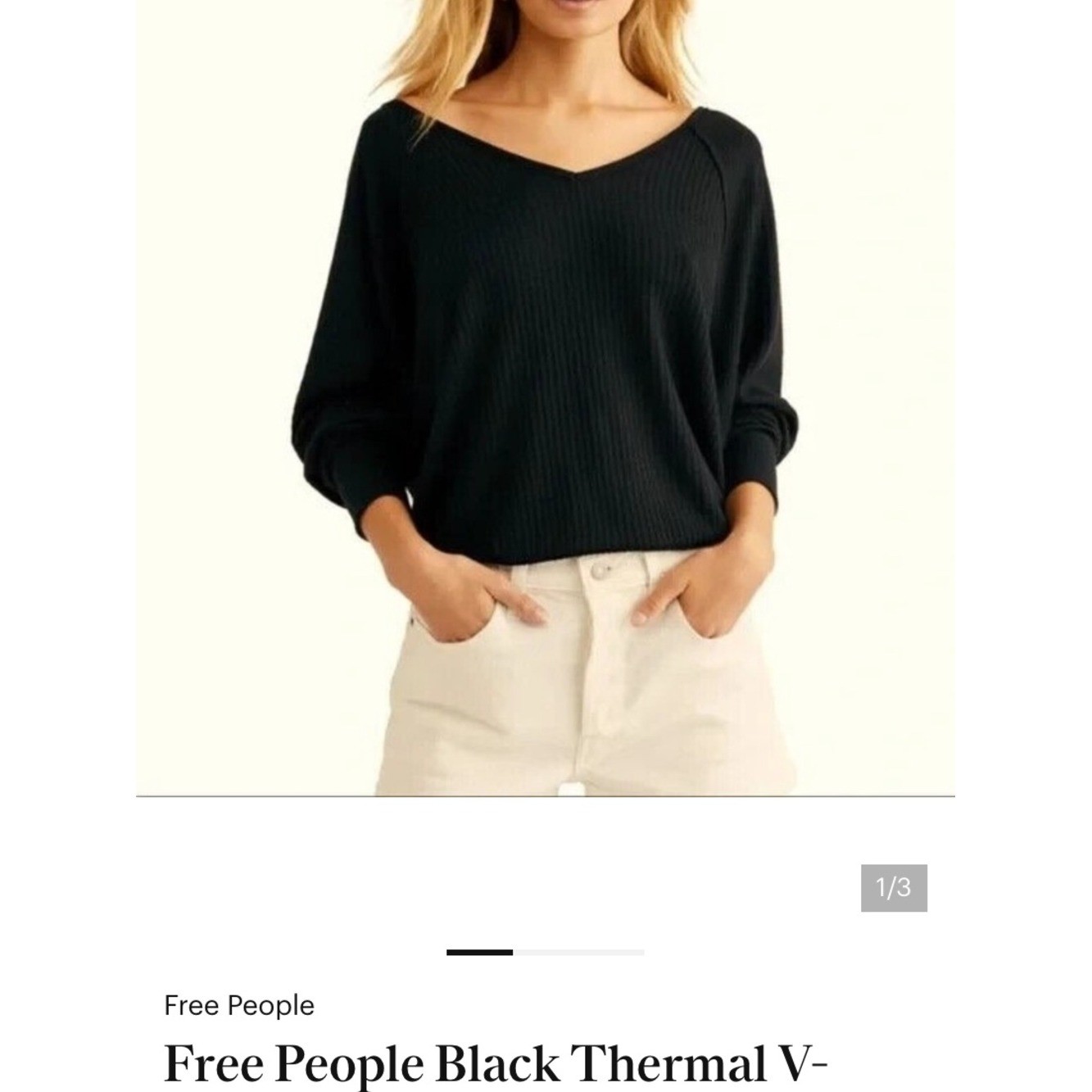 NWT Free People Black Thermal V-Neck Size Small