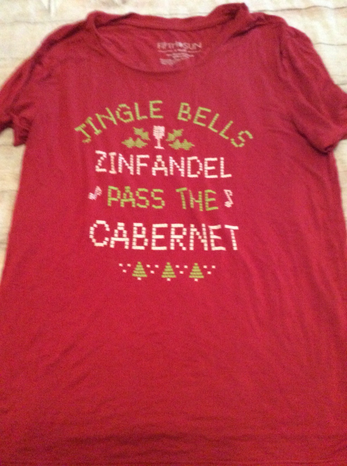 Fifth Sun Womens Christmas Holiday Shirt Top Wine Jingle Bells Red Size XS