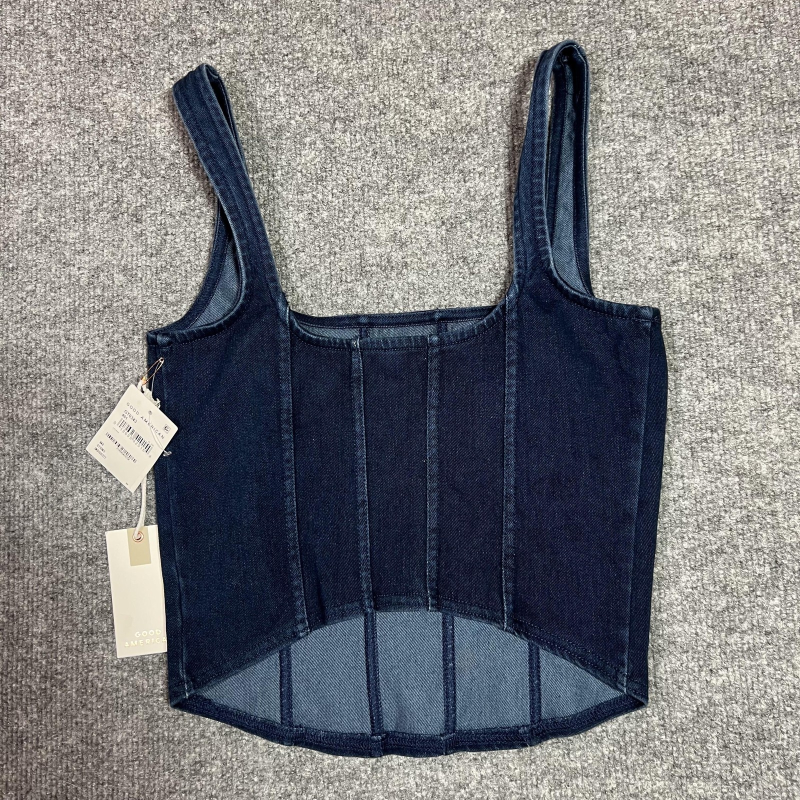 Good American Tank Top Womens 0 Dark Wash Denim Cropped Square Neck GT0343