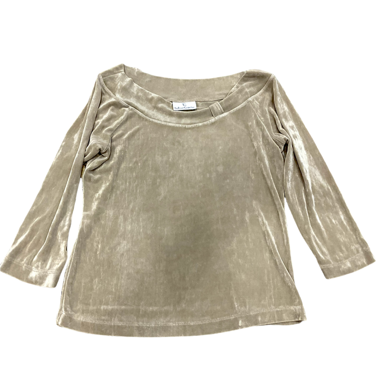 The Travel Collection Knit Top S M Small Medium Slinky Acetate beige gold tan