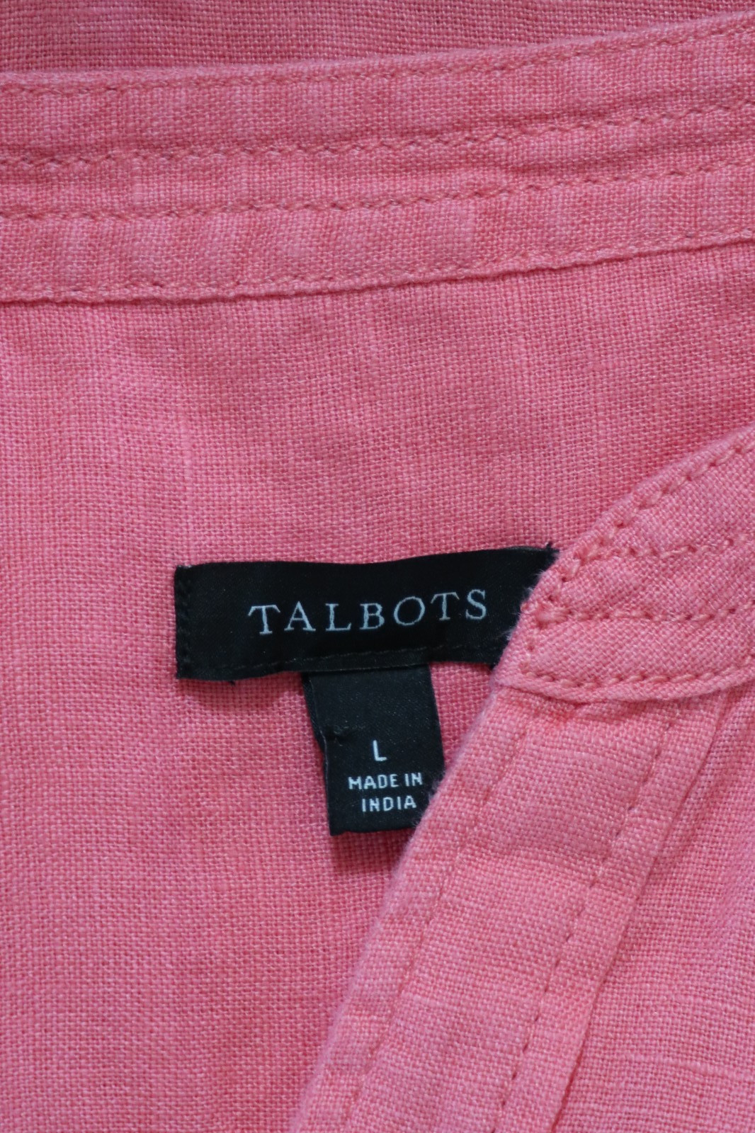 Talbots Salmon Pink Linen Roll Tab Sleeve Side Buttons Tunic Blouse Top Women L