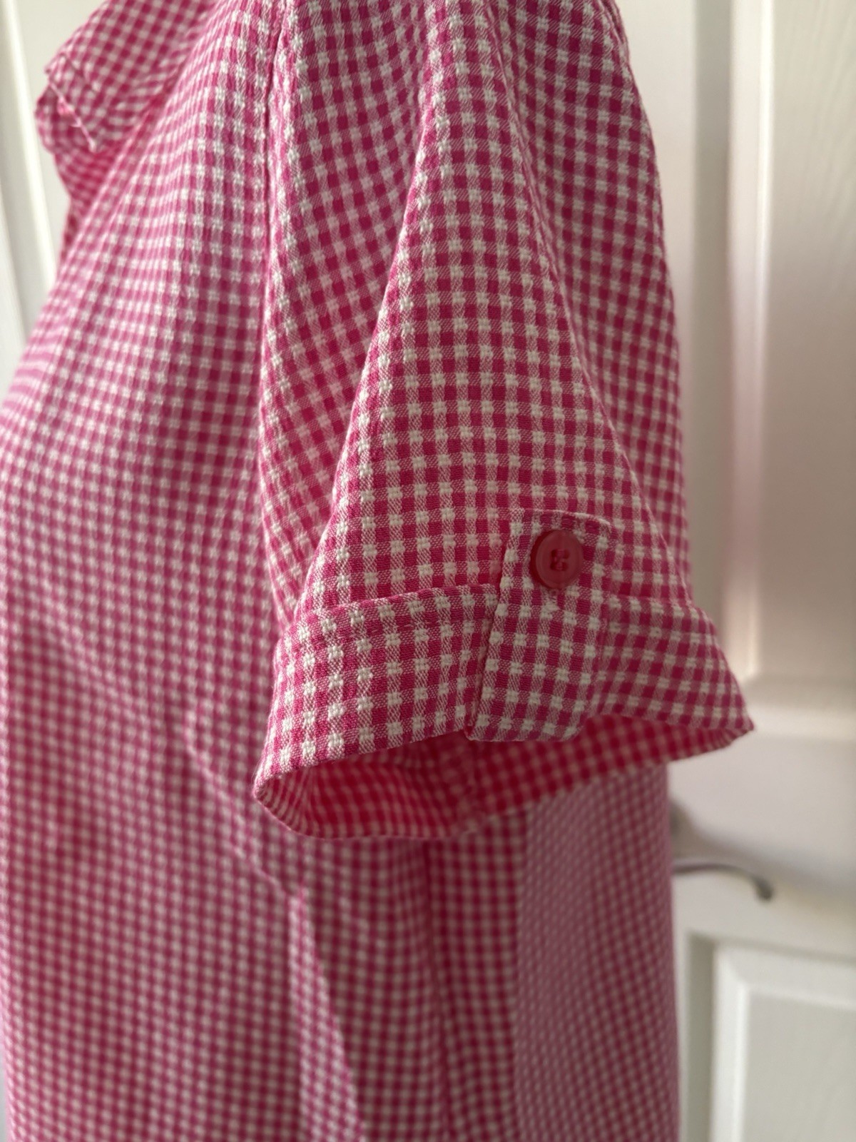 DRAPER’S & DAMON’S Petites Short Sleeve Blouse Pink White Check Women’s PM