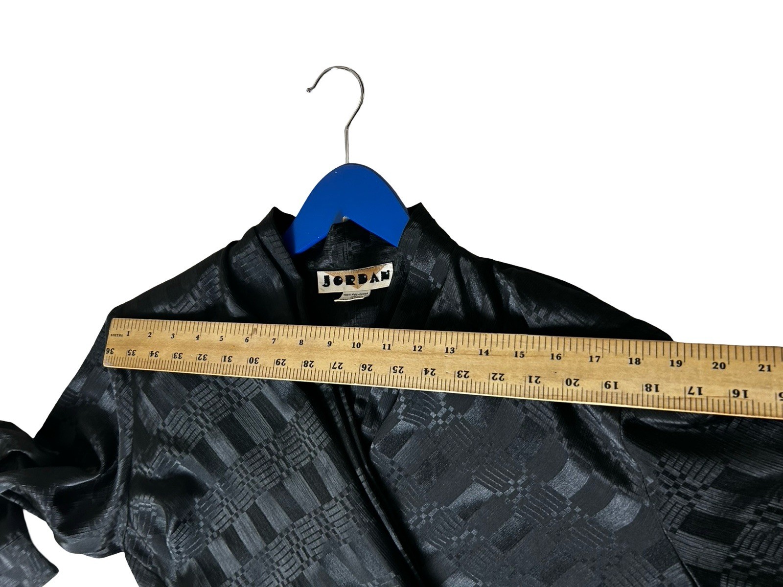 VTG Elegant Satin Wrap Blouse Sz 14 Black Bold Geometric Structured Slim Fitted