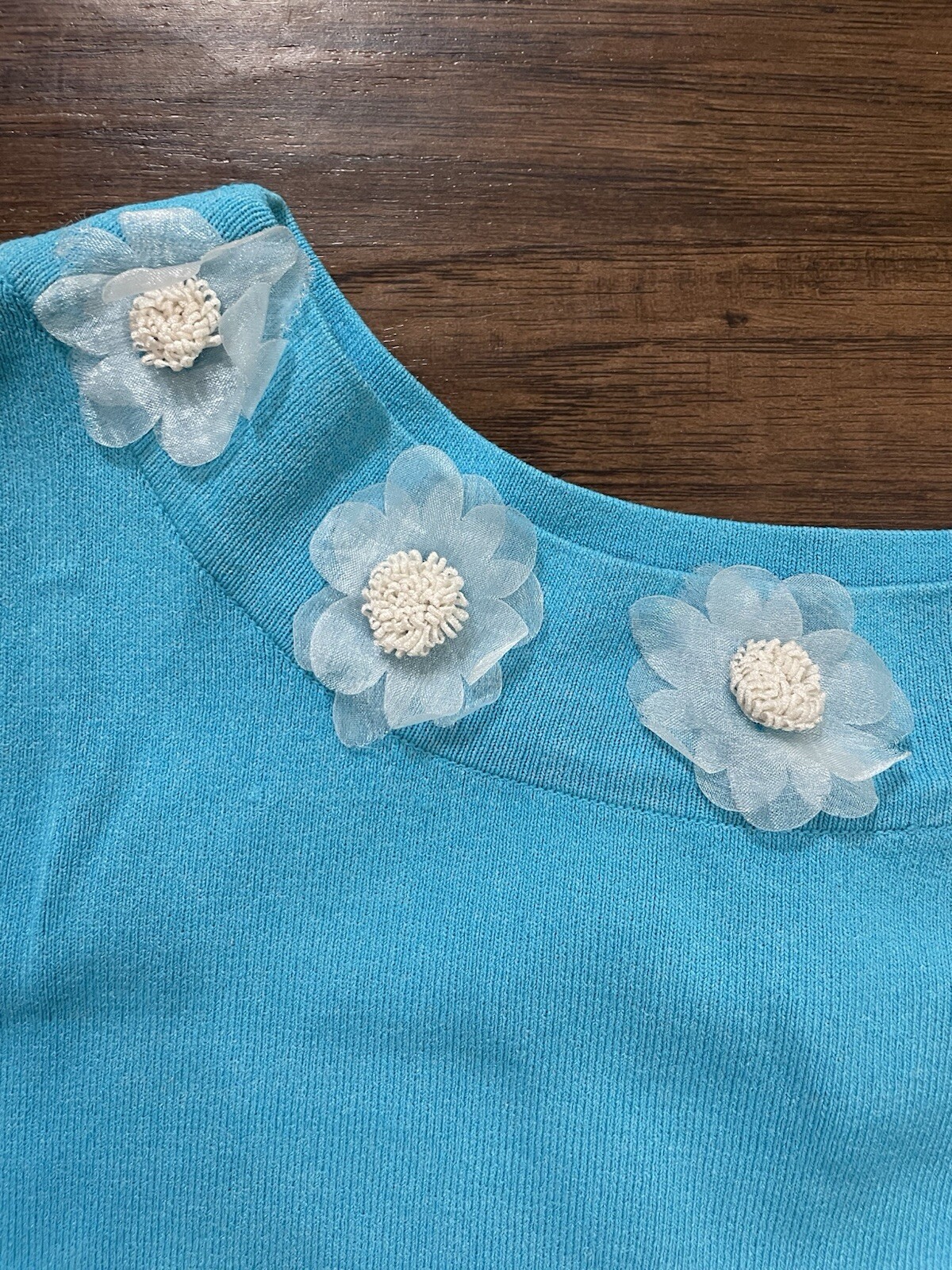 Women’s Vintage 90’s Turquoise Teal Tank Top with Silk Floral Collar Size S