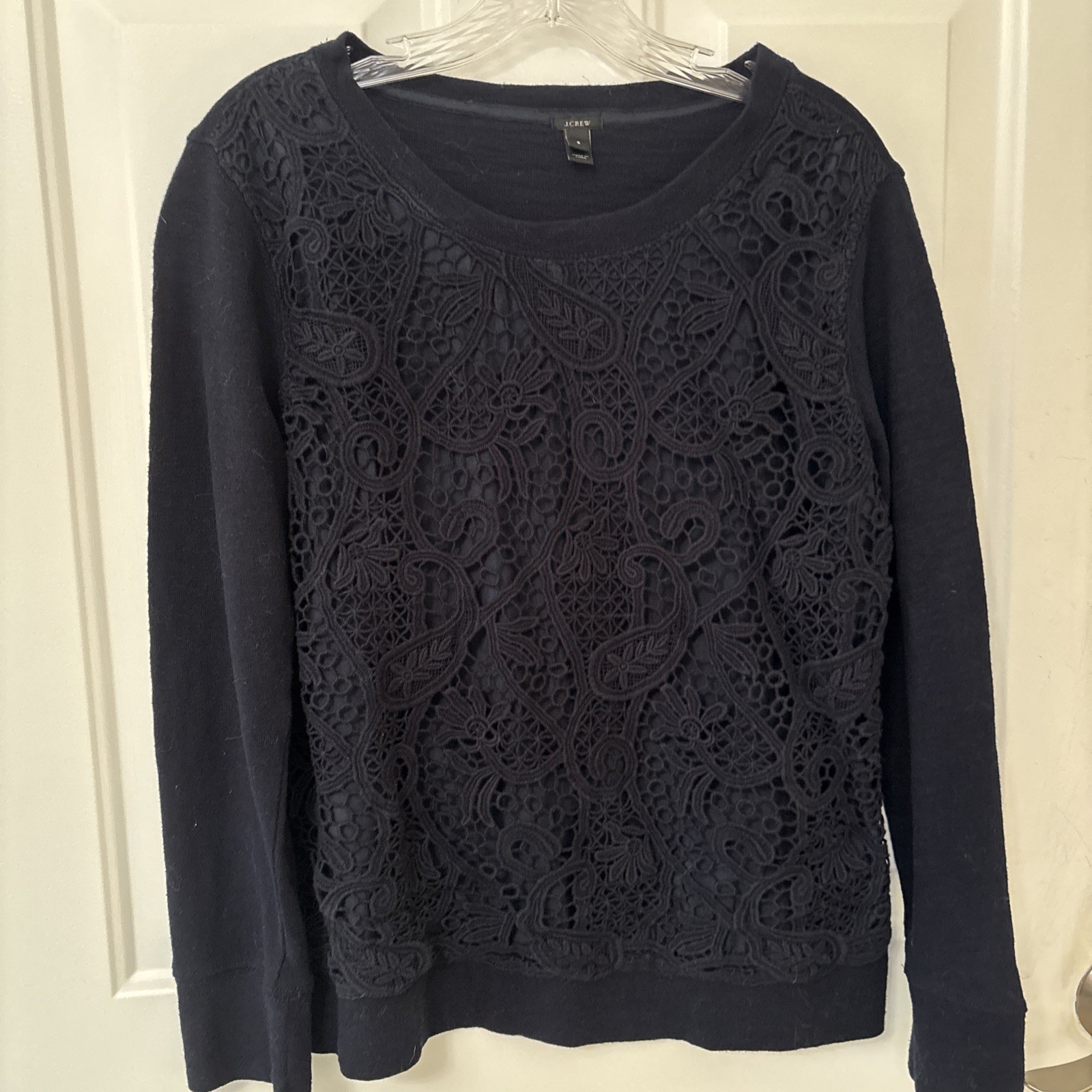J. Crew Long Sleeve Navy Blue Lace-overlay Women’s Top Size S