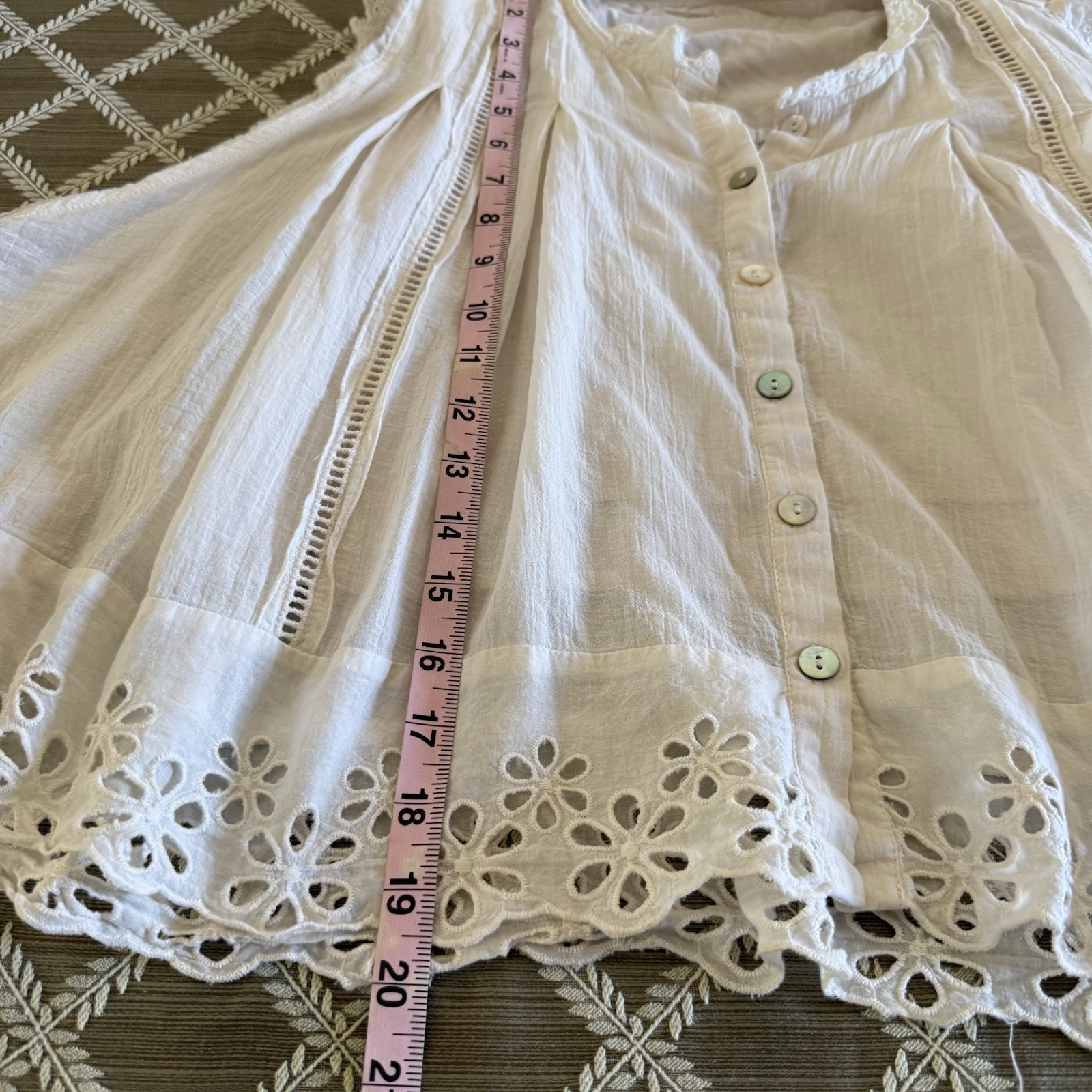 Stitch + Feather Cotton Eyelet Crochet Cropped Tank Top M Beige Boho Cottagcore