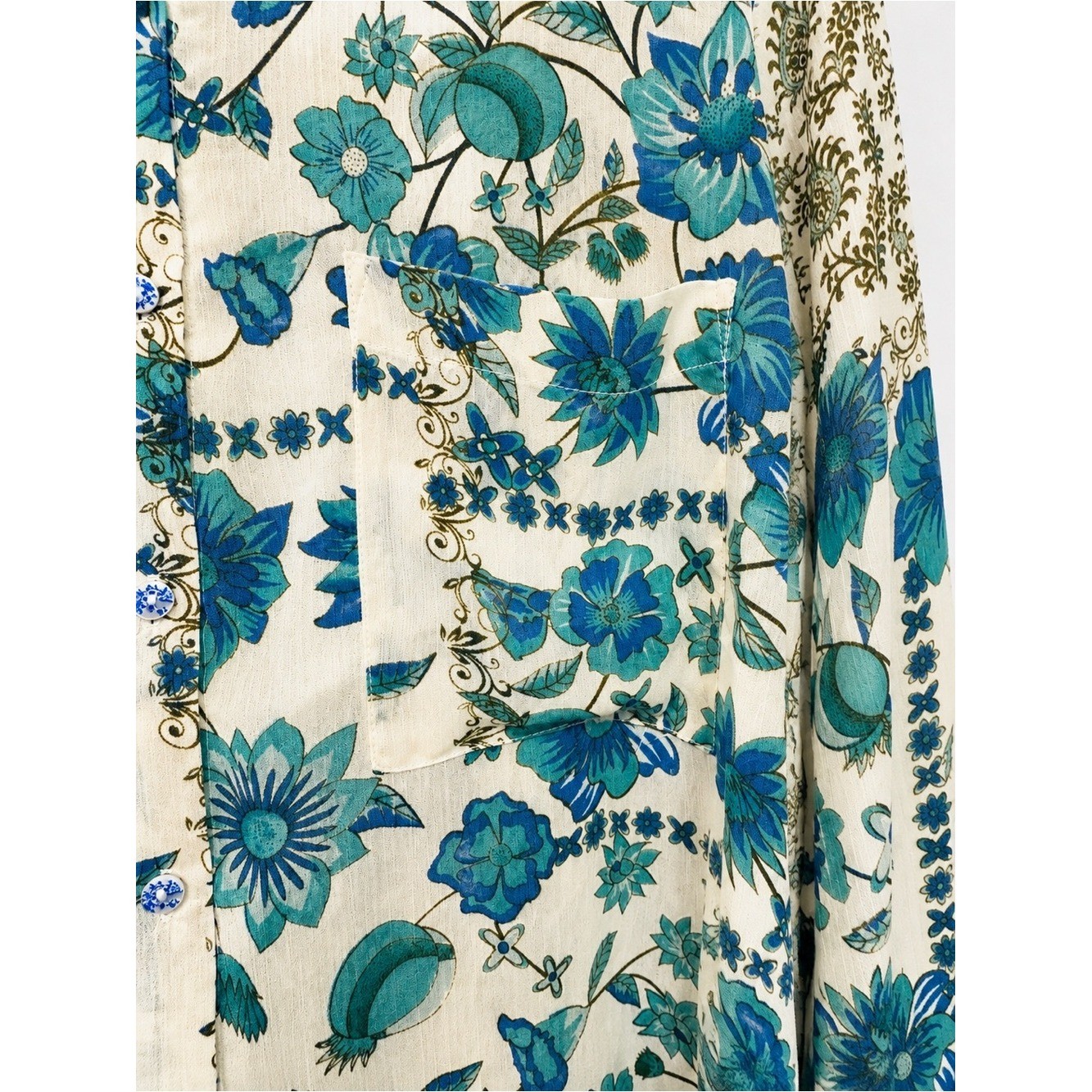 Rose + Olive Floral Shirt Dress Blue/Teal Boho Button Front Tunic Resort Wear