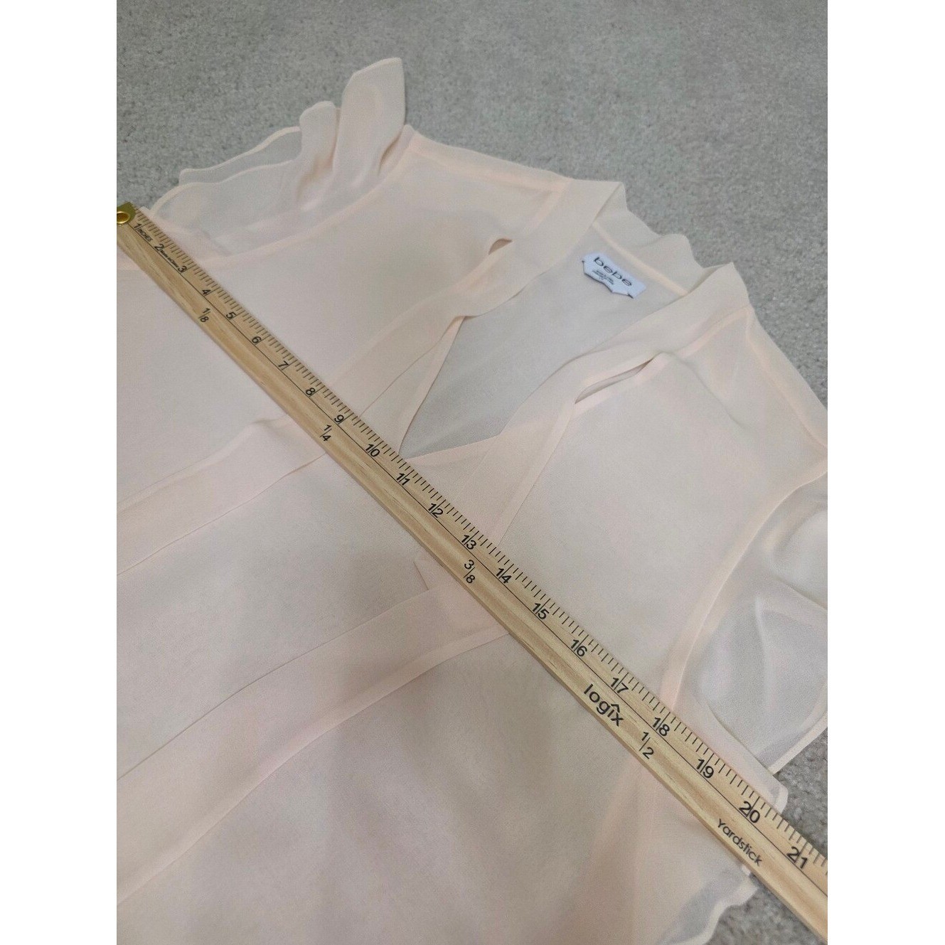 bebe Cream Tie-Neck Ruffle Sleeve Blouse Size L