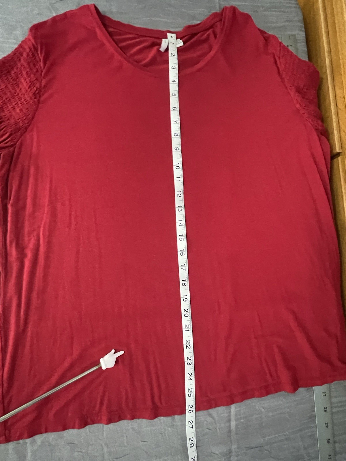 CATO 18/20W RED Womens Knit Shirt Gathered Short Sleeve