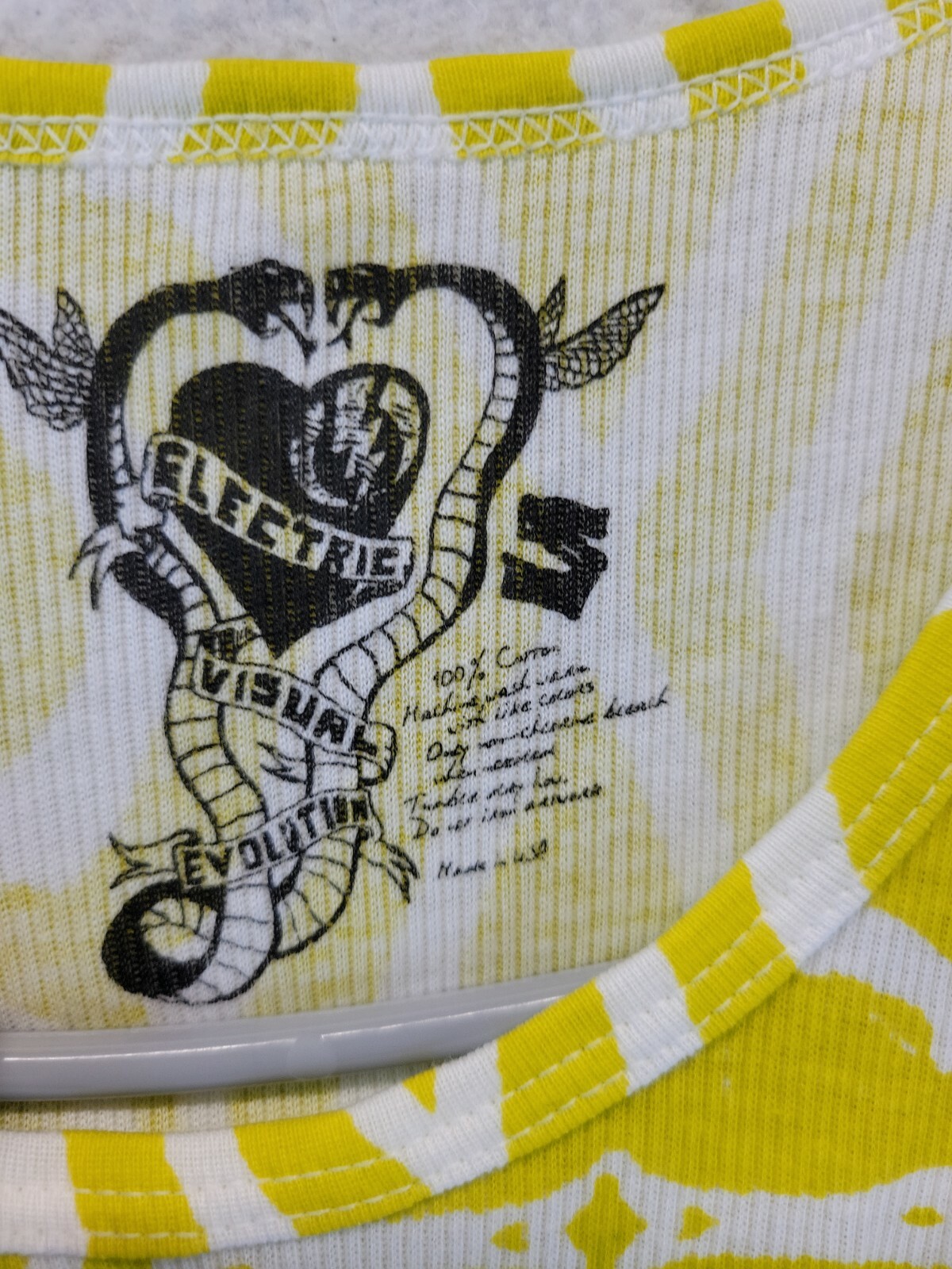 Electric Visual Revolution Yellow Graphic Sleeveless Tank Top Shirt Womens Small