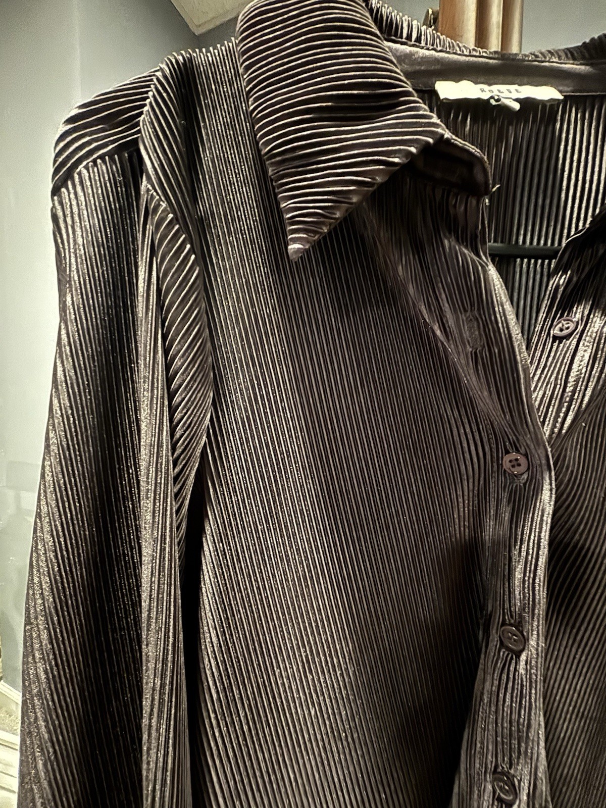 RO&DE BUSINESS CASUAL TOP SILK CORDUROY COLLAR MIDNIGHT BLUE Size Small
