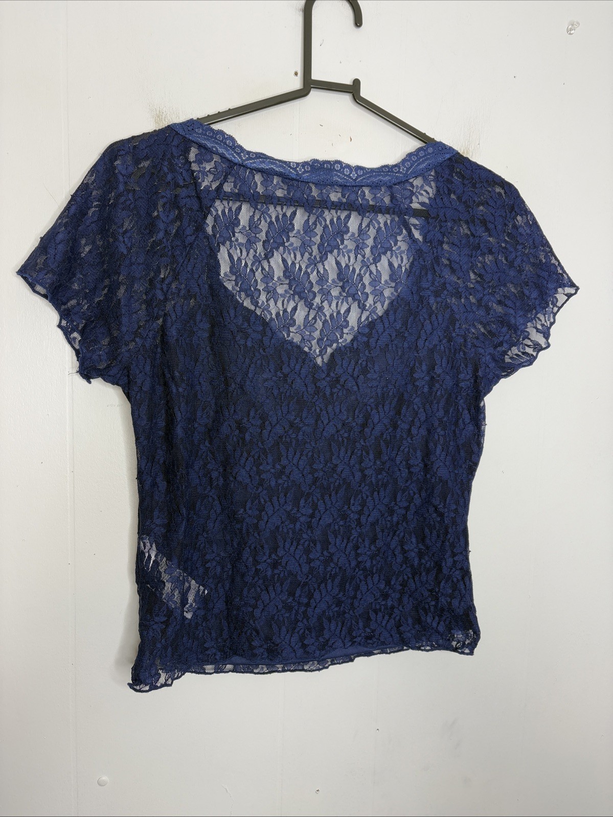 Womens Top Medium Lace Babydoll Sheer Sleeves Lined Lightweight Blue Feminine