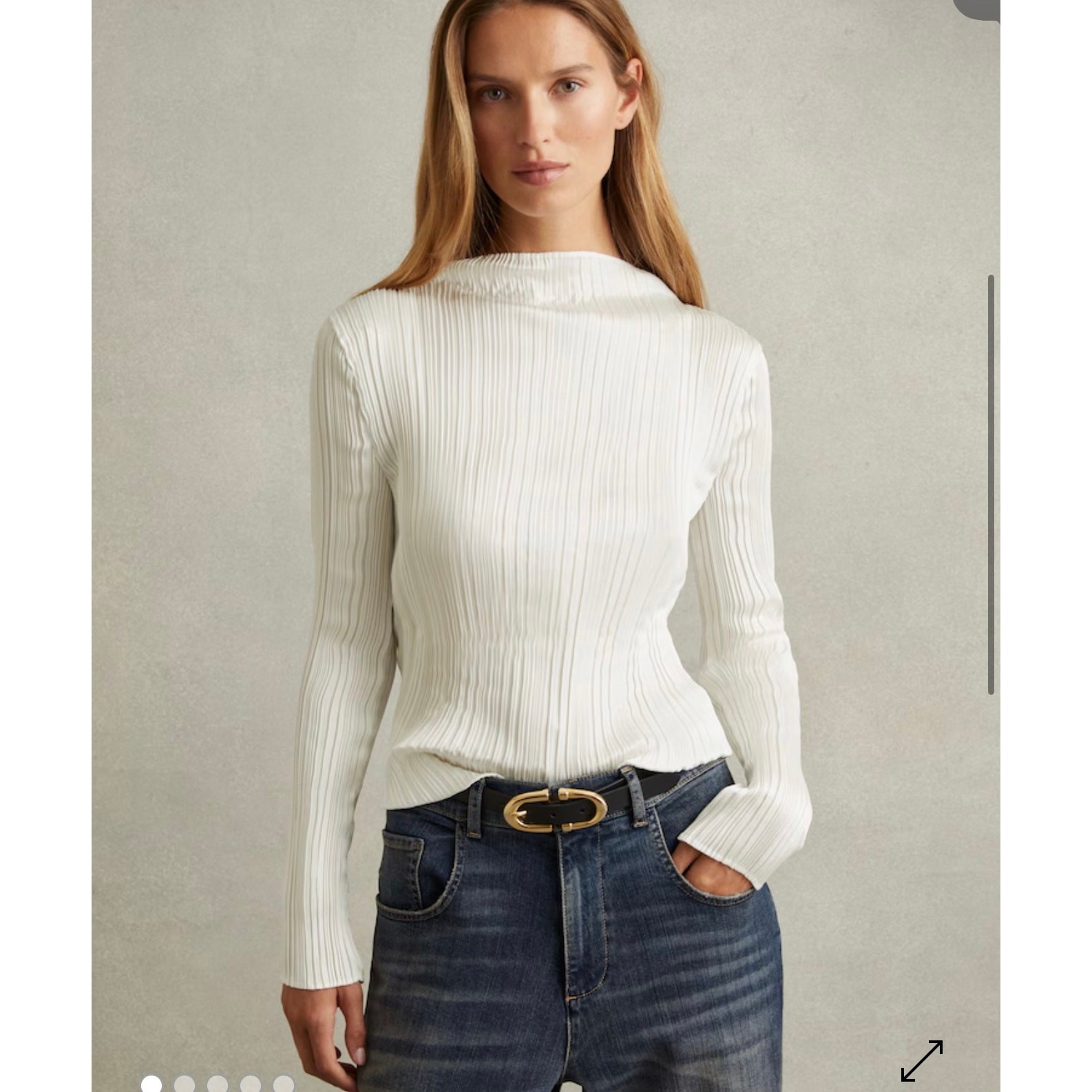 Reiss Ember Hight Neck Plisse Top in Ivory Size 10 NWT