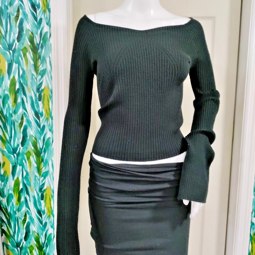 And Now This Womens Black Ribbed Long Sleeve Knit Top L