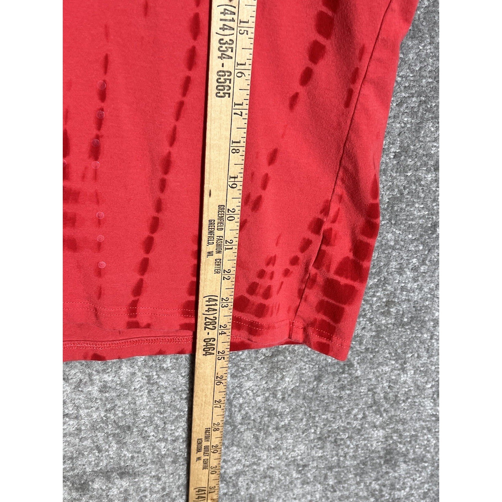 Breckenridge Top Womens Size XL Red Tie Dye Sequins Short Sleeve V-Neck Stretch