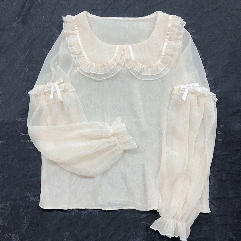 Japanese Lolita Girls Transparent Tops Shirts Ruffles Sweet Princess Cute Shirts