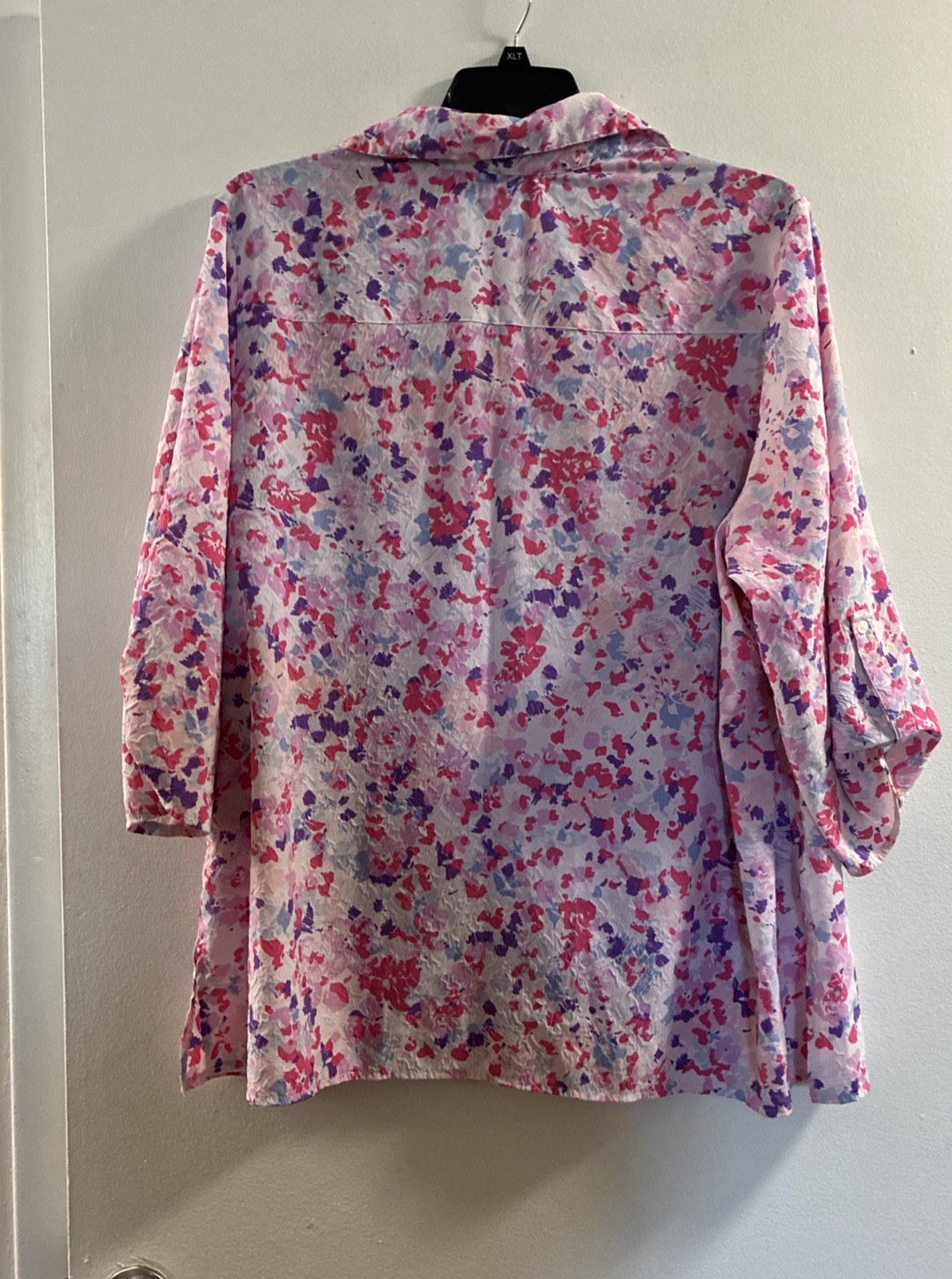 Laura Scott W Sz 20/22 W Pink Floral Tropical V Neck Pockets 3/4 Sleeve Blouse