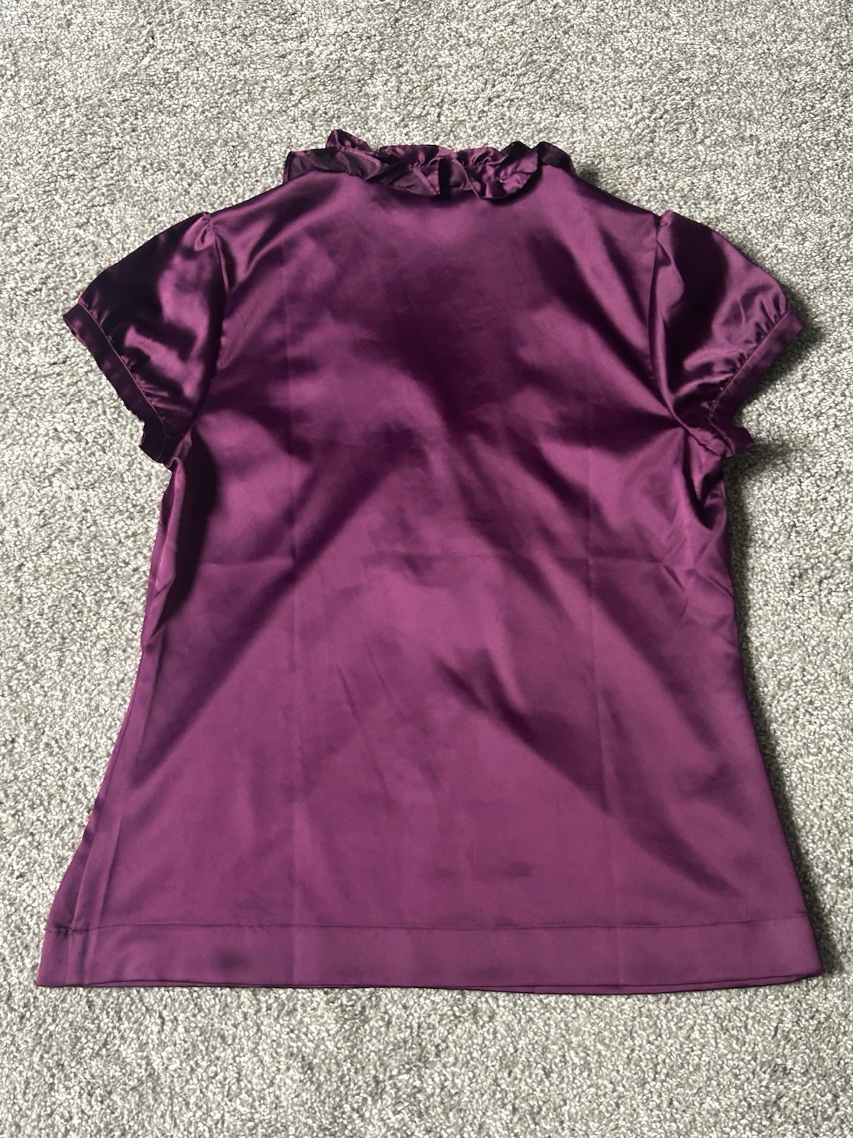 Ann Taylor Loft Purple Ruffle Neck Sleeveless Button Up Blouse Medium Petite